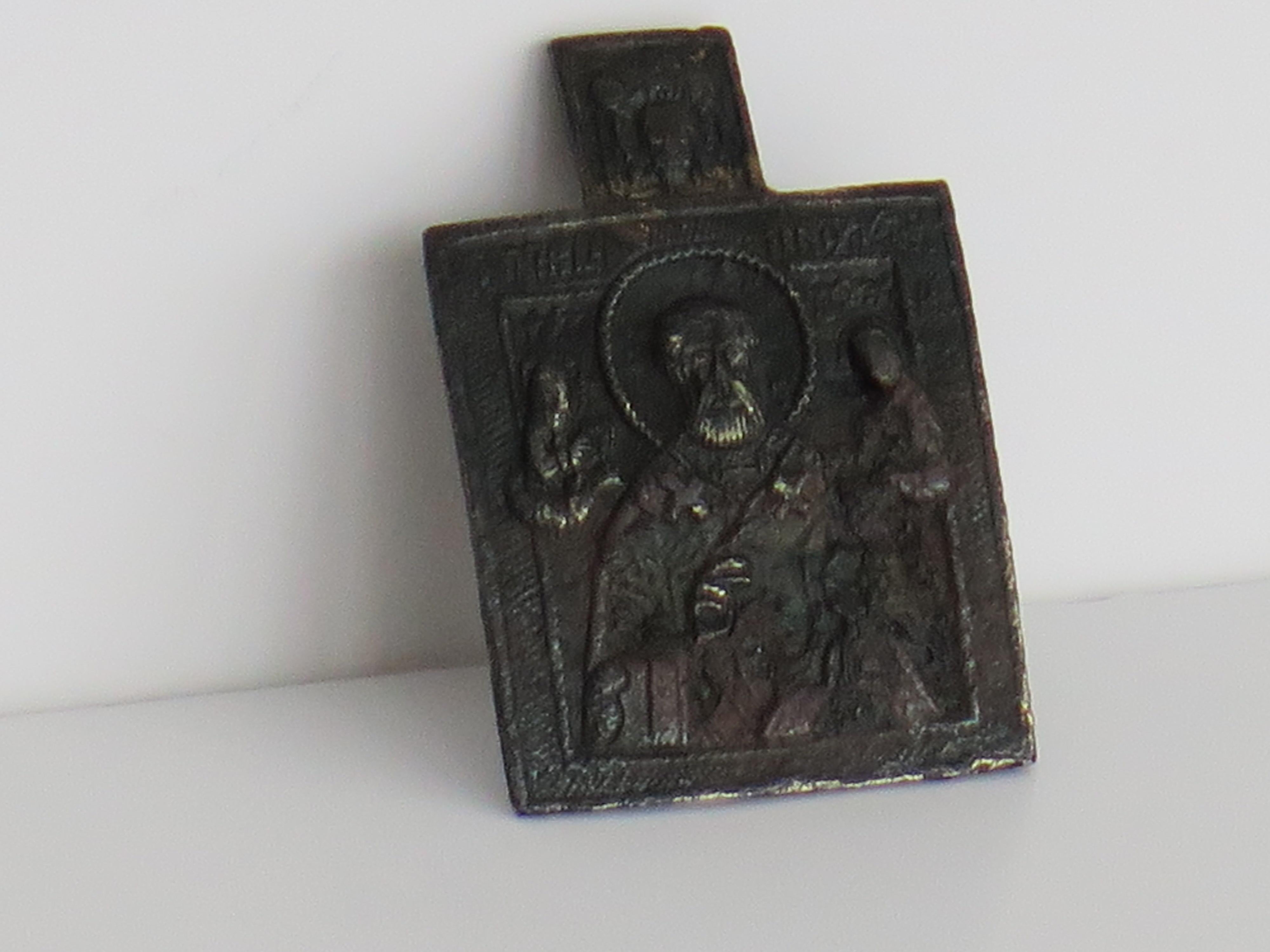 18th Century and Earlier Early antique Russian Travelling Icon in bronze, 18th Century or earlier For Sale
