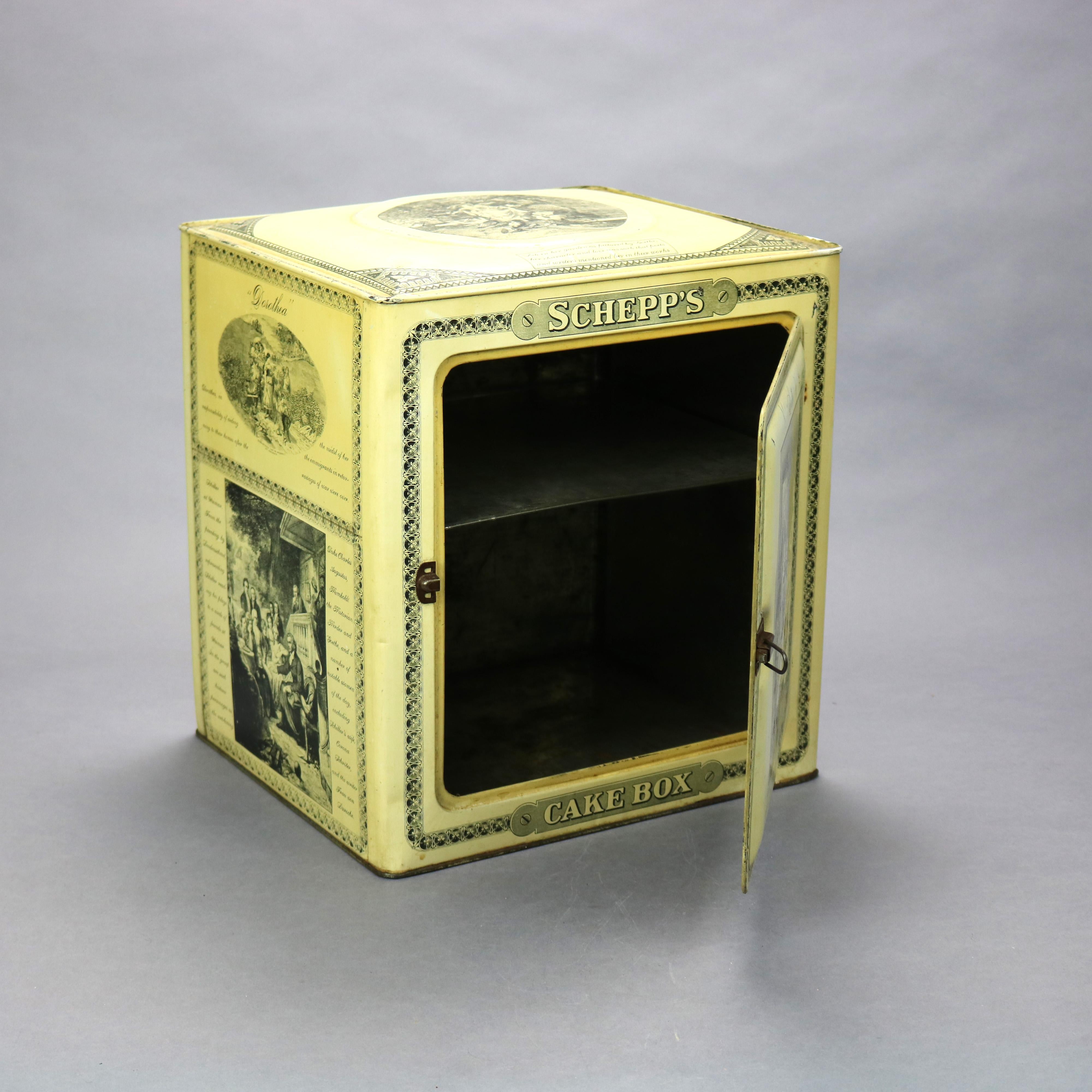 Early Antique Schepps Advertising Tin Cake Box with Genre Scenes, Circa 1910 4