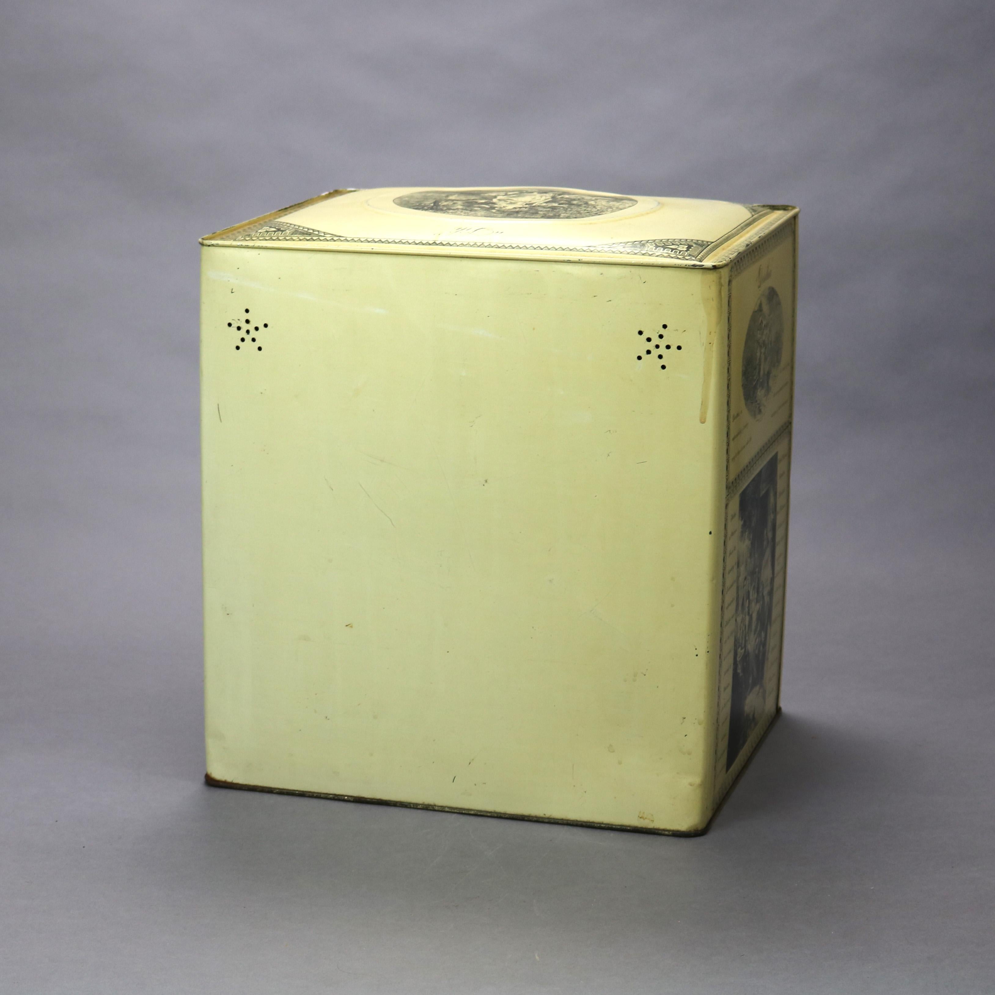 Early Antique Schepps Advertising Tin Cake Box with Genre Scenes, Circa 1910 5