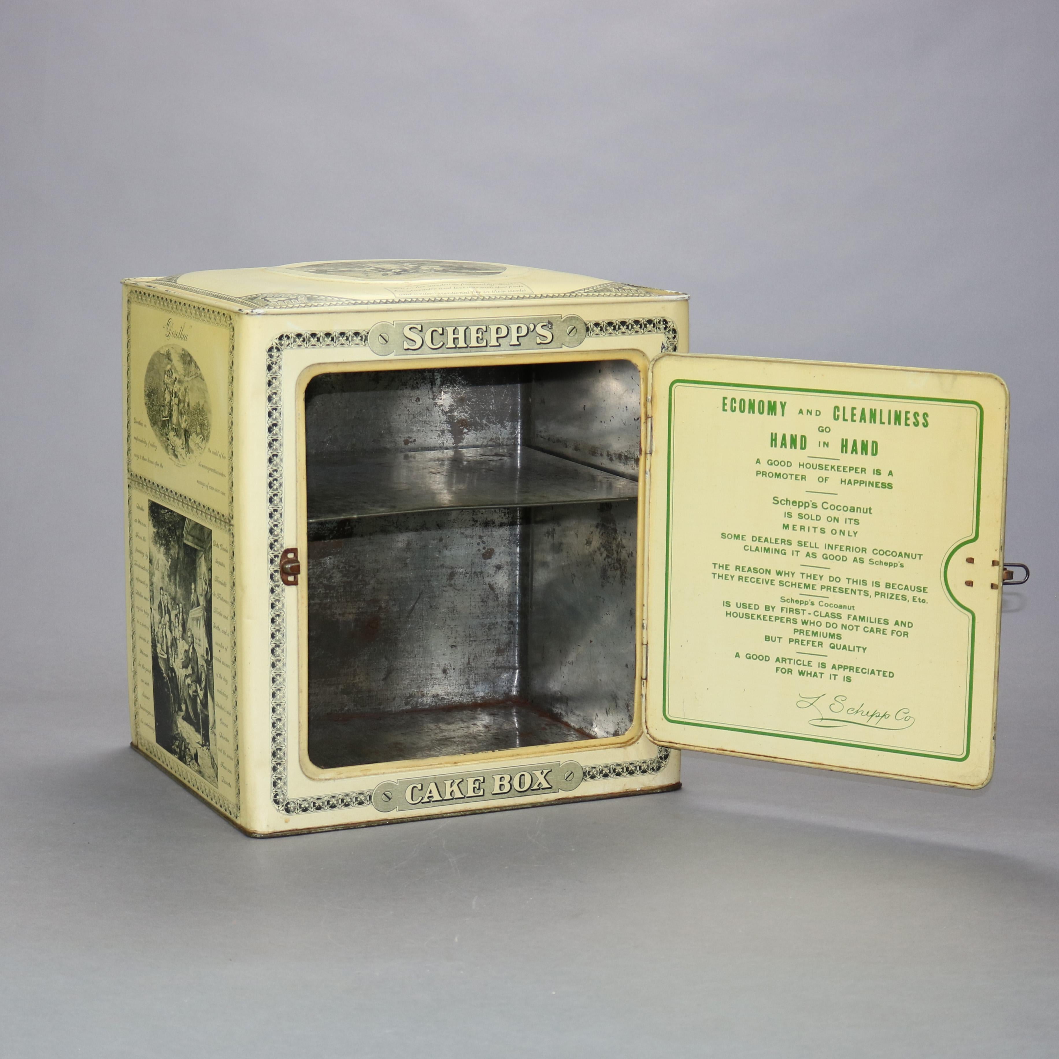 Early Antique Schepps Advertising Tin Cake Box with Genre Scenes, Circa 1910 2