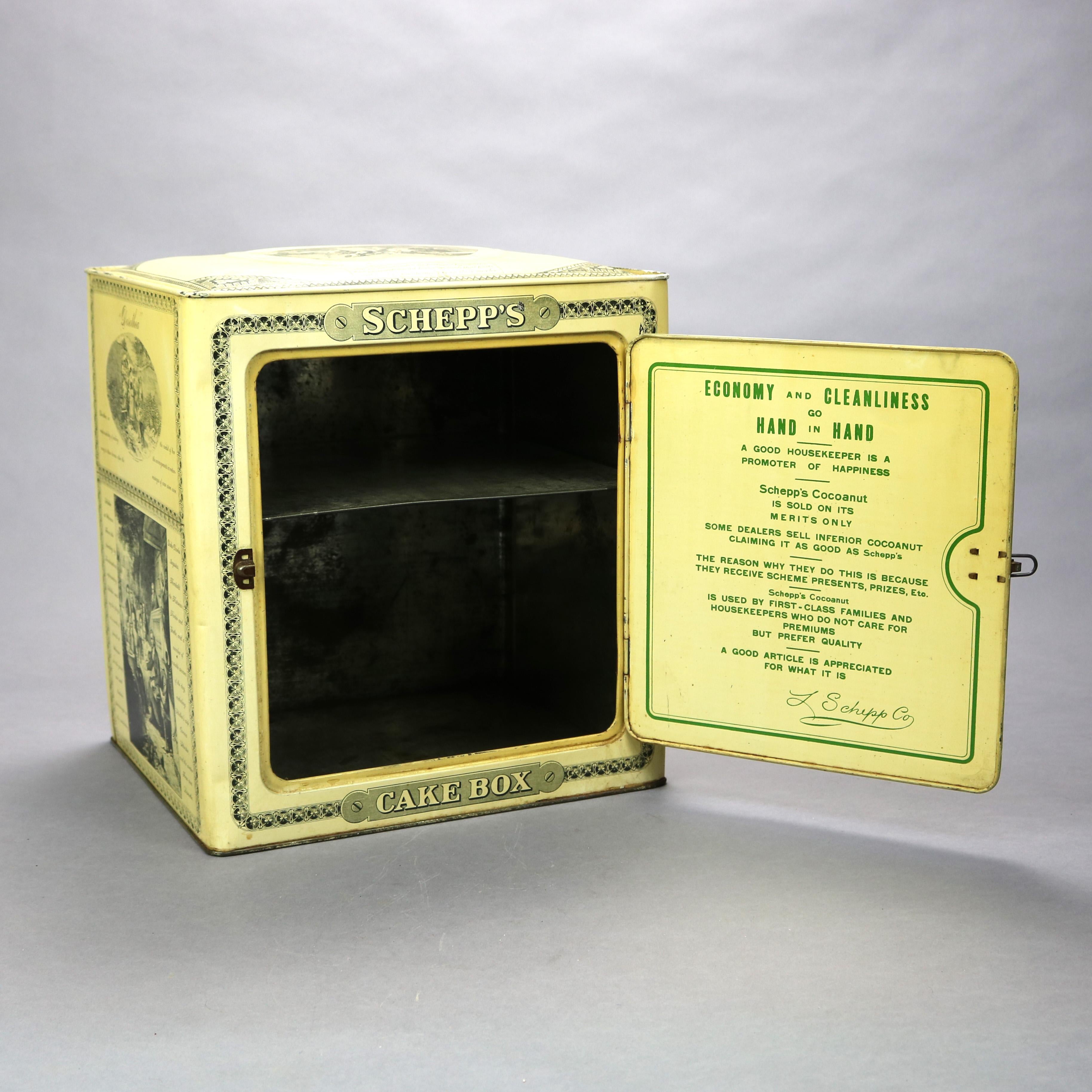 Early Antique Schepps Advertising Tin Cake Box with Genre Scenes, Circa 1910 3