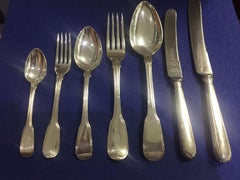 Early Antique Silver George III Flatware Service in Fiddle Thread Pattern, 1810