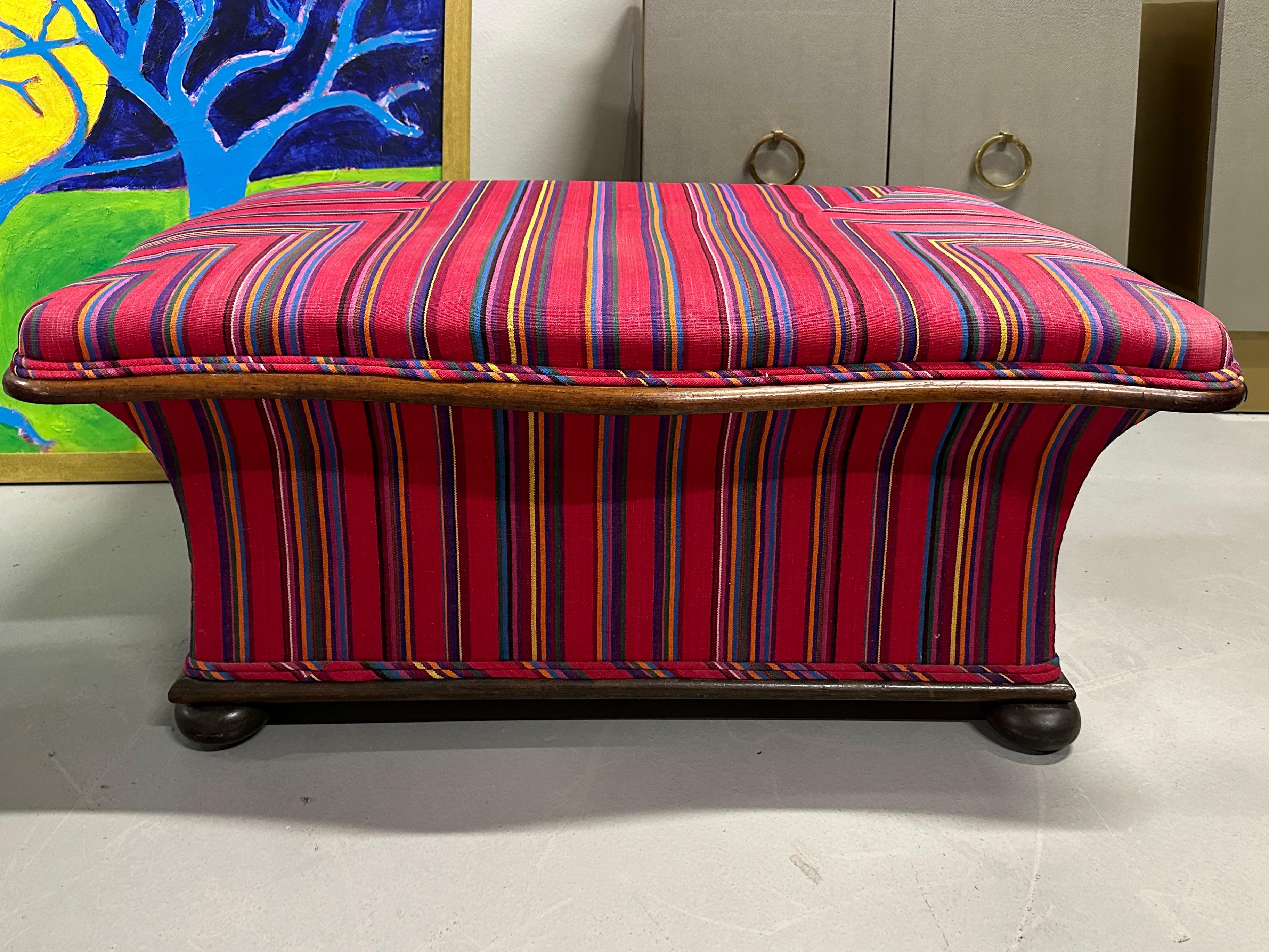 A wonderful pair of upholstered bench or chest we purchased from a diverse Palm Springs estate. The estate featured a lifetime collection of important artists' works mixed in with antiques and modern furnishings. This chest was in the master bedroom