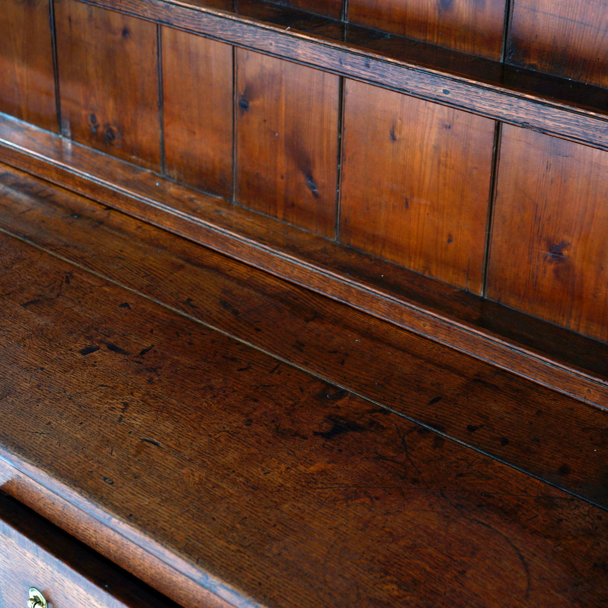 Early Antique Welsh Oak & Mahogany Stepback Pewter Cupboard, 18th C 4