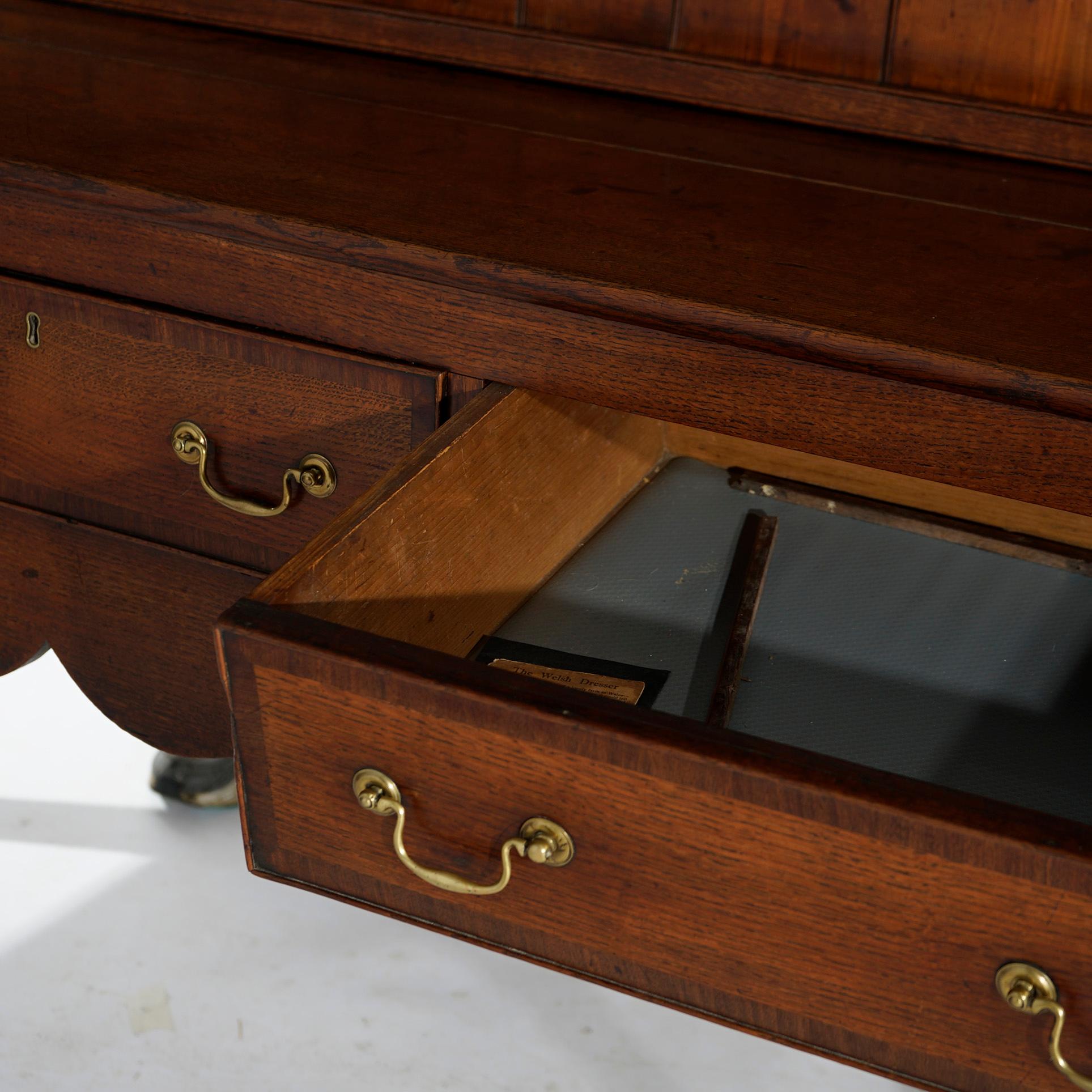 Early Antique Welsh Oak & Mahogany Stepback Pewter Cupboard, 18th C 6