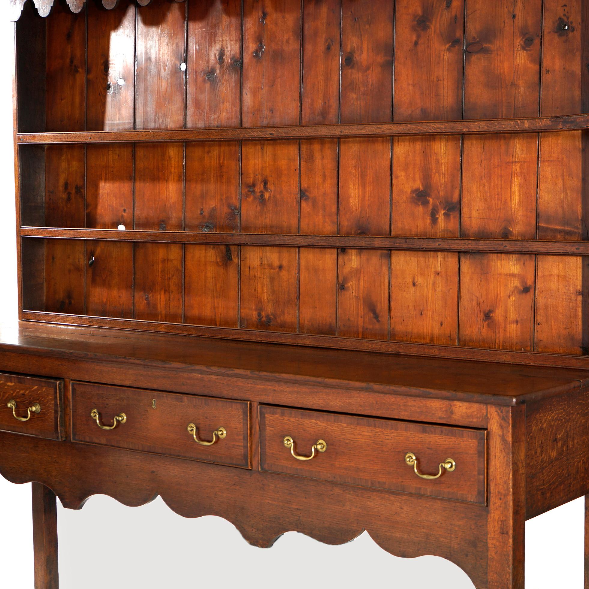 18th Century and Earlier Early Antique Welsh Oak & Mahogany Stepback Pewter Cupboard, 18th C