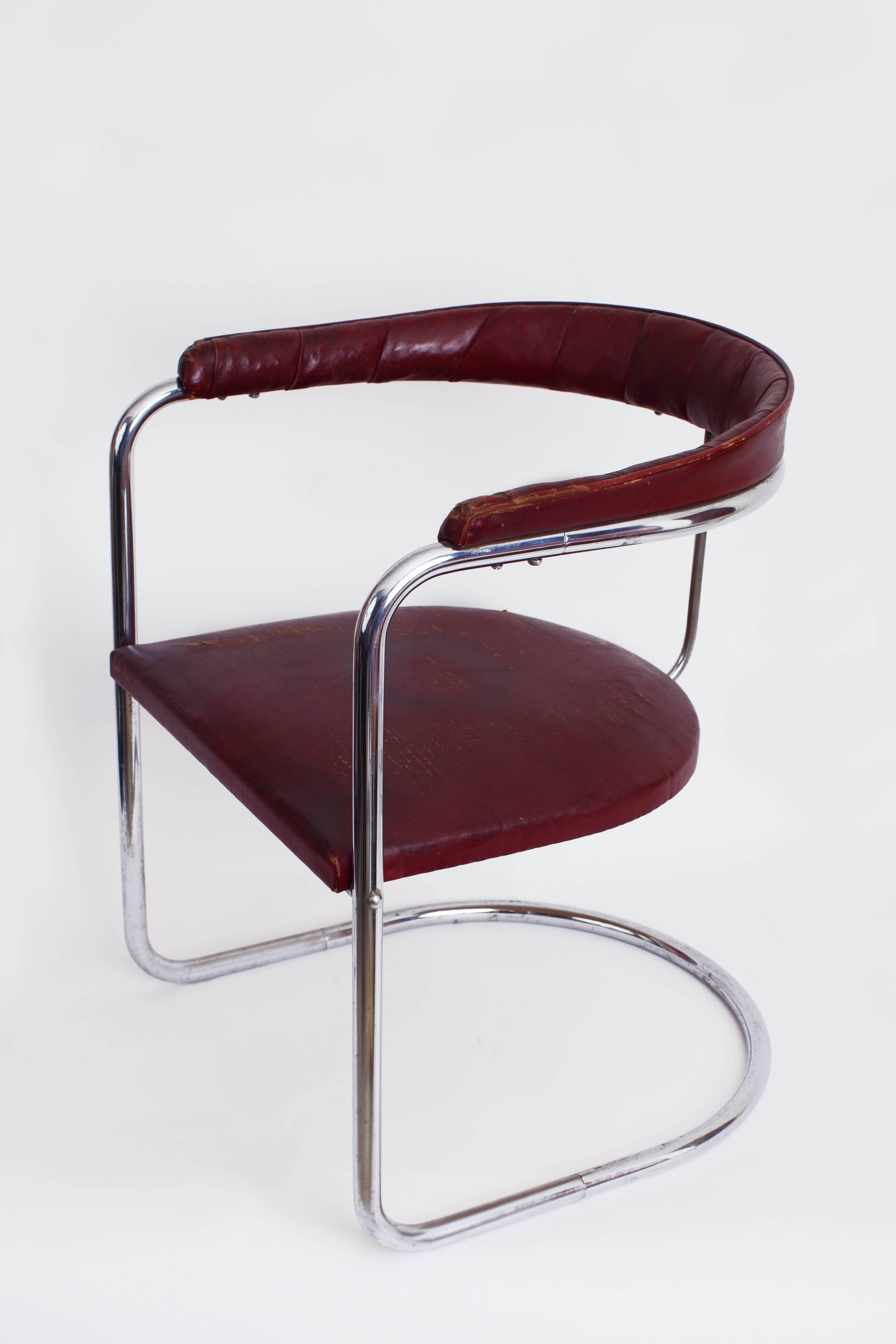 Freischwingerstuhl SS33 aus Stahlrohr von Anton Lorenz für Thonet, 1930er Jahre (Leder) im Angebot