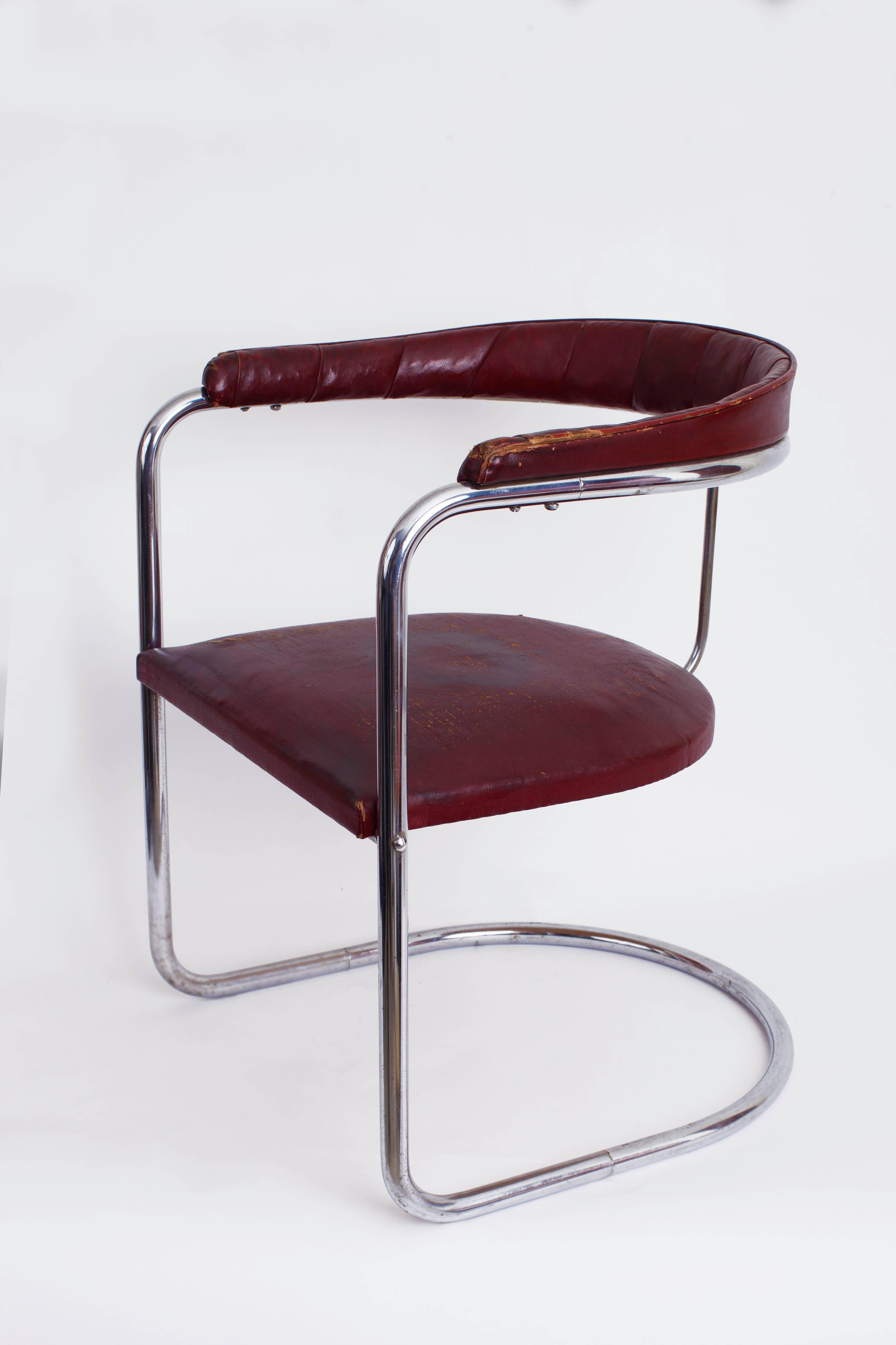 Leather Original Anton Lorenz for Thonet Cantilevered Steel Tube SS33 Chair, 1930s For Sale