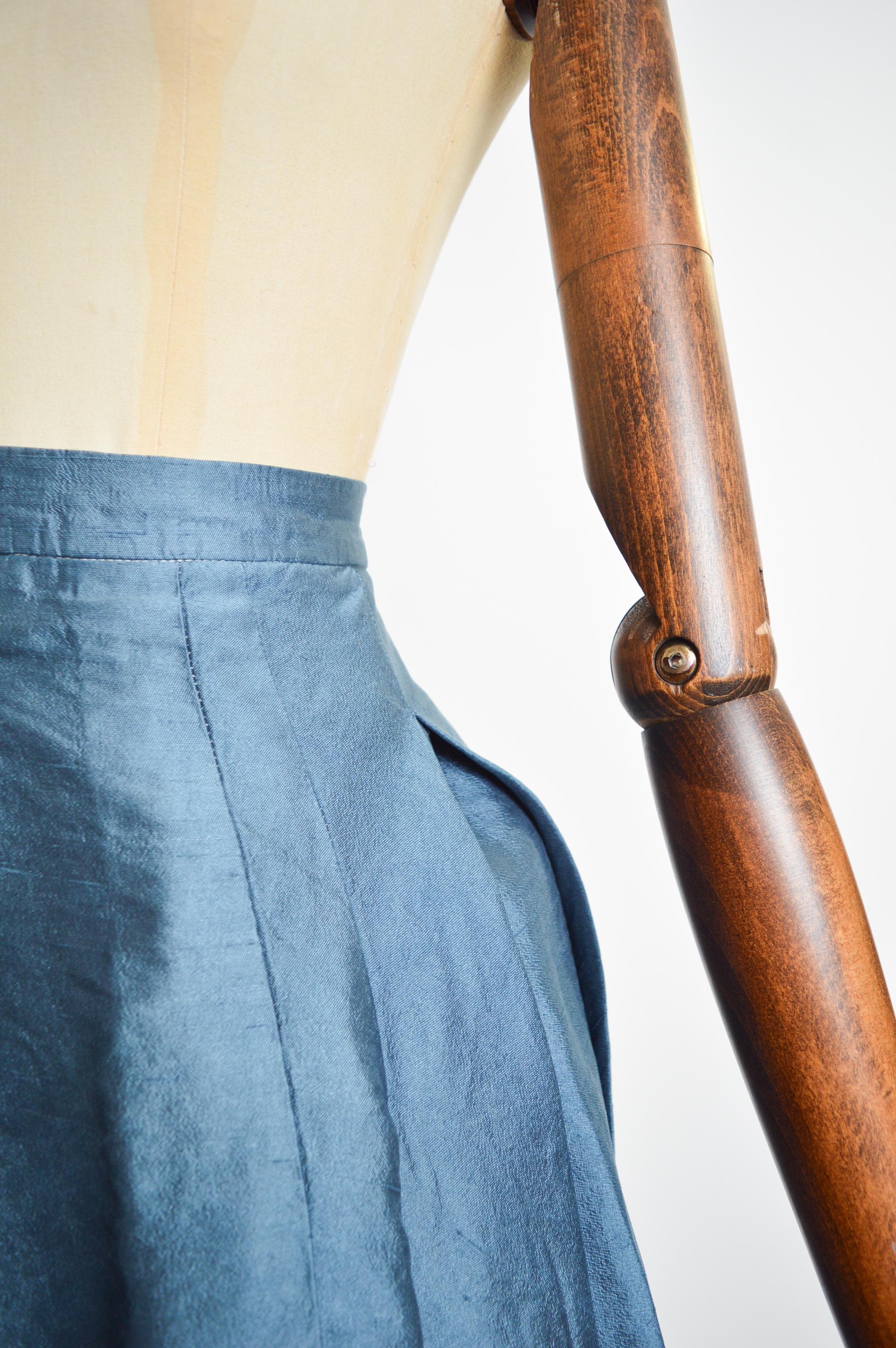 Early Archival VIVIENNE WESTWOOD Silk Bustle Mini Skirt in Corn flower Blue For Sale 5