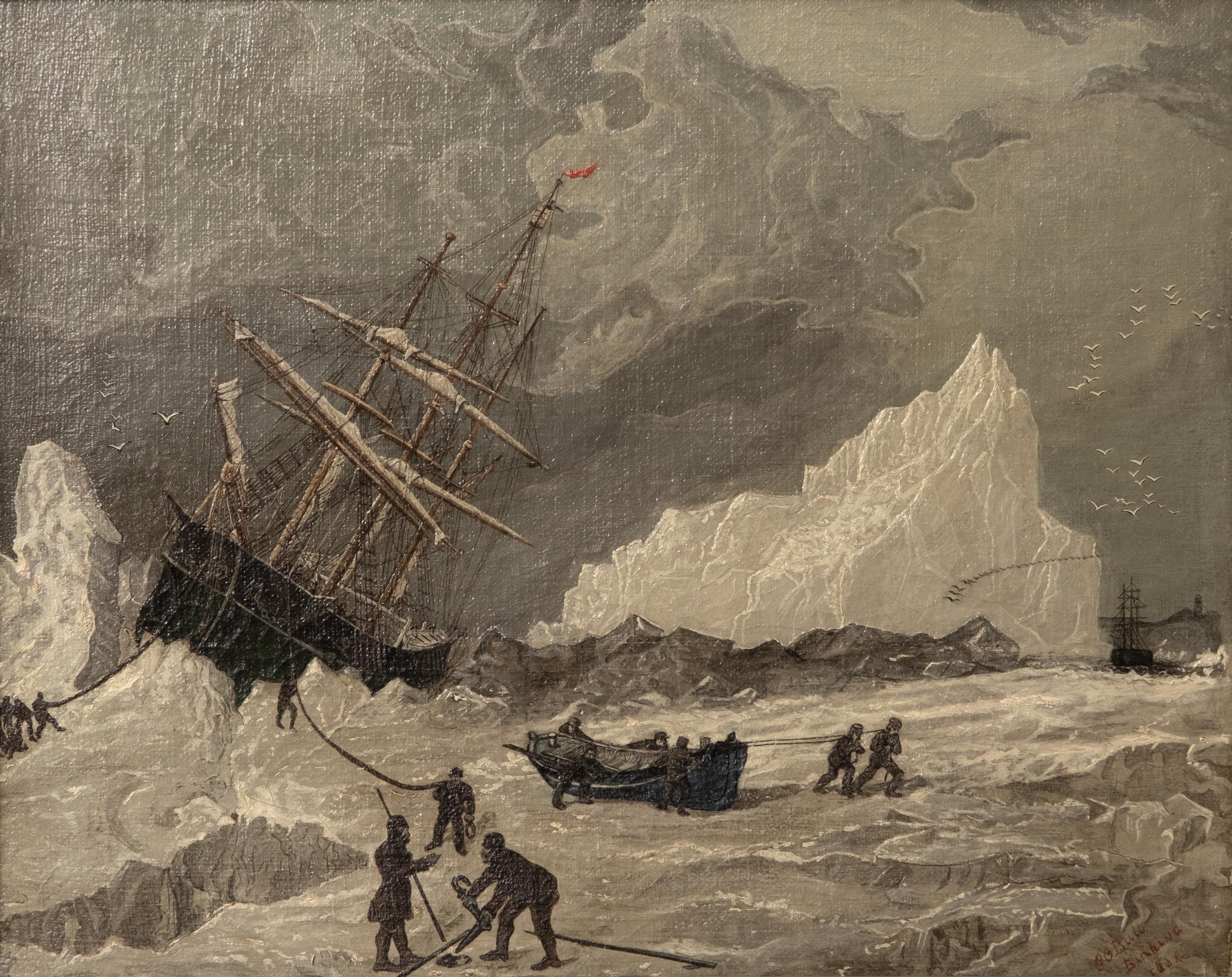 J. O. Bull (19th century) 'Breaking out of the Ice'. Oil on canvas, signed J. O. Bull and inscribed indistinctly lower right. Dimensions: 16 3/4