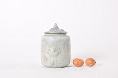 Early Arne Bang Lidded Jar Blue Grey Speckled Glaze, Danish Ceramic 1930