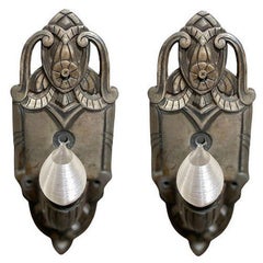 Early Art Decco Machined Aluminum Wall Sconce, Pair