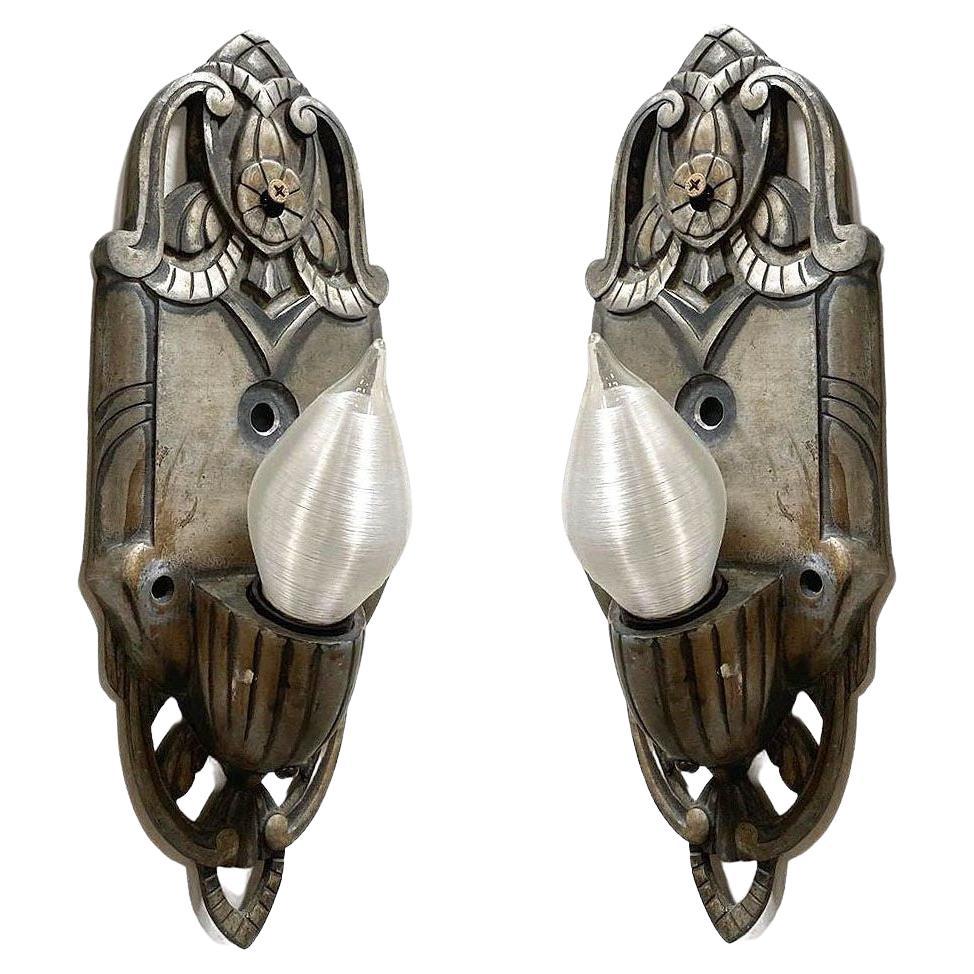 Early Art Decco Machined Aluminum Wall Sconce, Pair