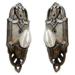 Early Art Decco Machined Aluminum Wall Sconce, Pair