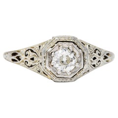 Früher Art Deco 0::25 Karat Diamant 18 Karat Platin-Verlobungsring Circa
