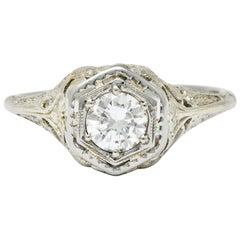 Early Art Deco 0.41 Carat Diamond 18 Karat Gold Lovebird Engagement Ring