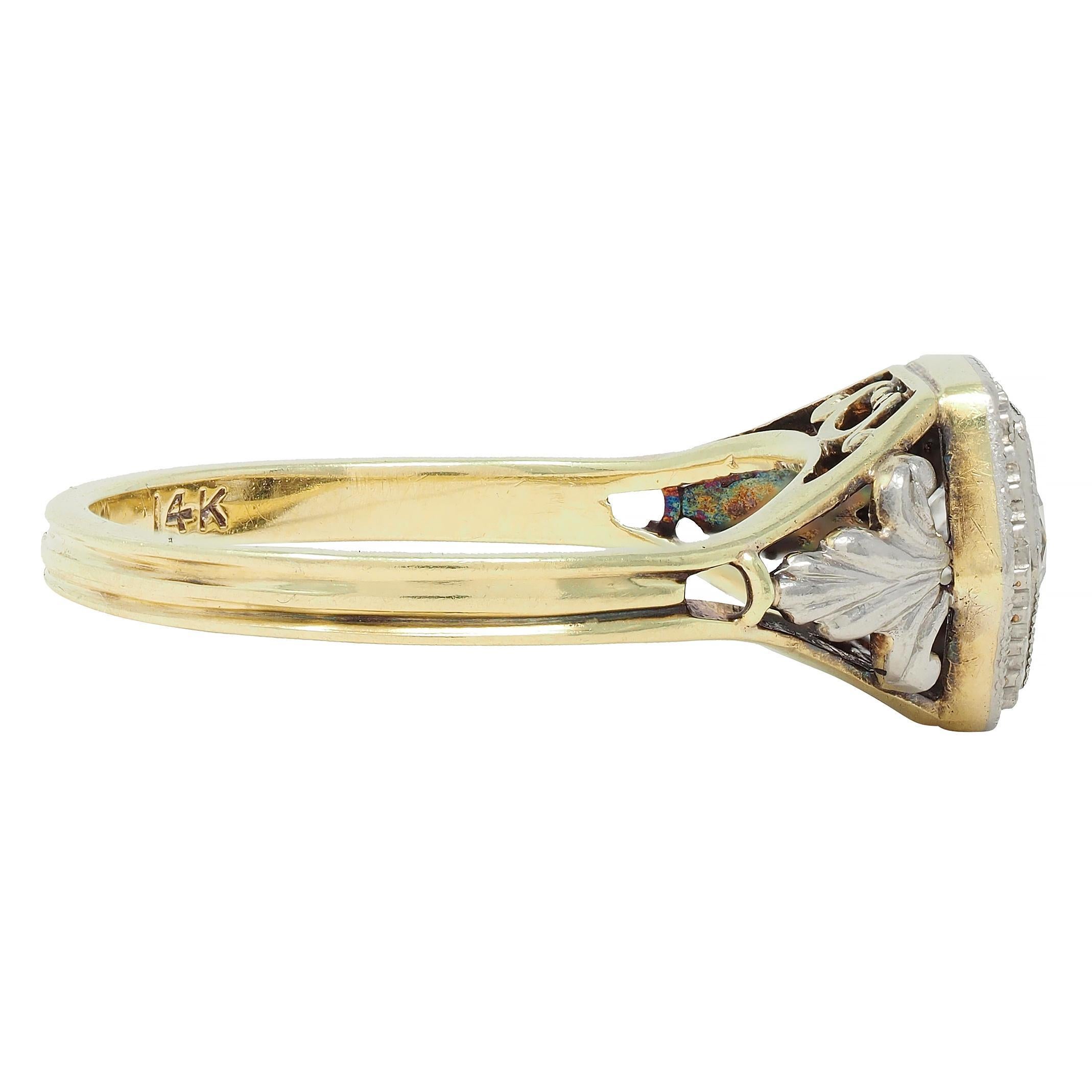 Old European Cut Early Art Deco 0.51 CTW Old European Diamond Platinum 14 Karat Engagement Ring For Sale