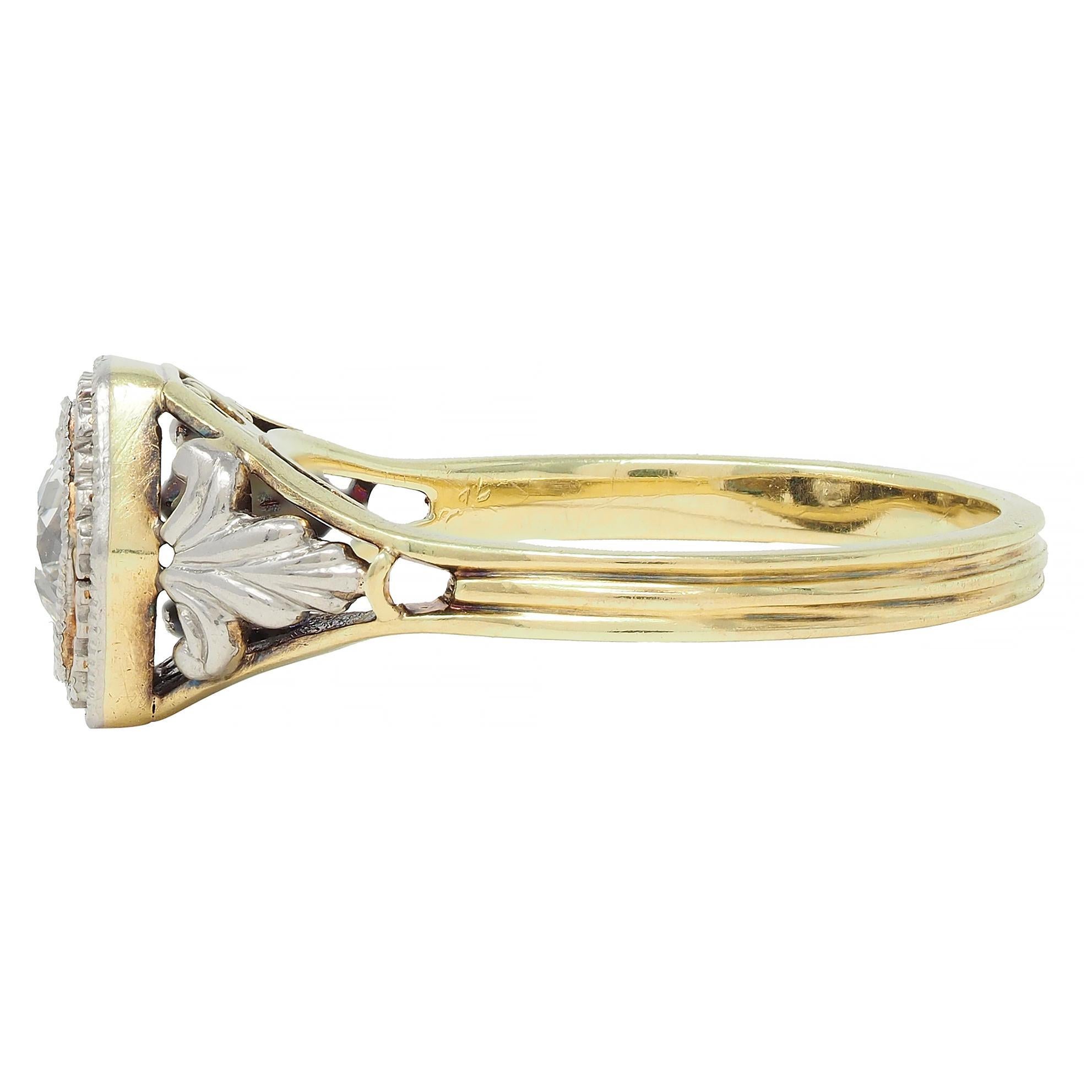 Women's Early Art Deco 0.51 CTW Old European Diamond Platinum 14 Karat Engagement Ring For Sale