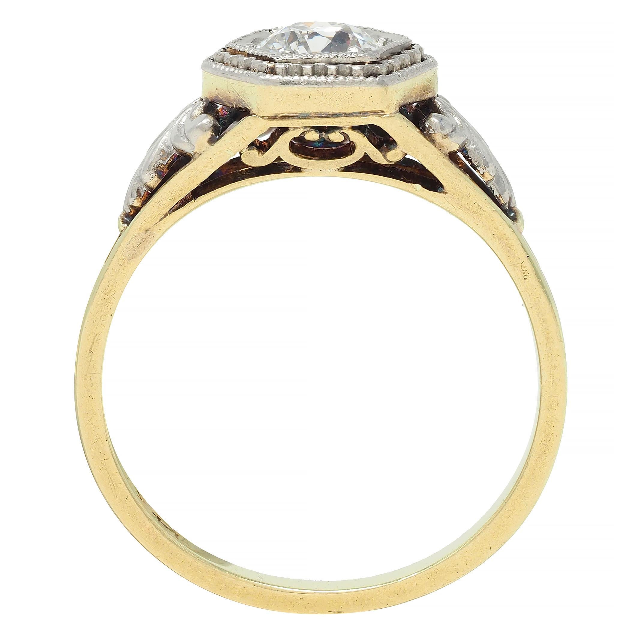 Early Art Deco 0.51 CTW Old European Diamond Platinum 14 Karat Engagement Ring For Sale 2
