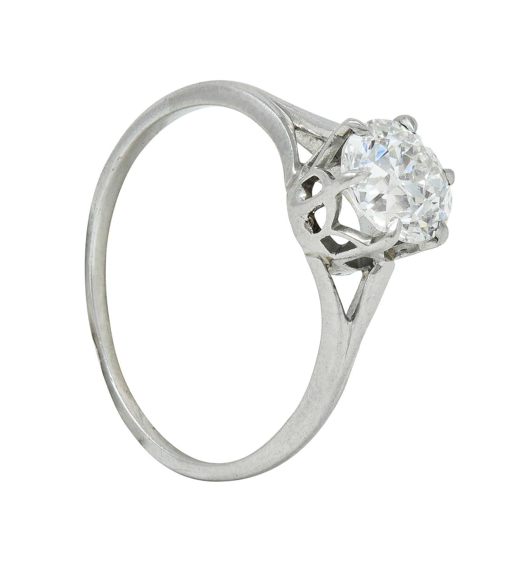 Early Art Deco 0.73 CTW Old European Cut Diamond Platinum Engagement Ring For Sale 6