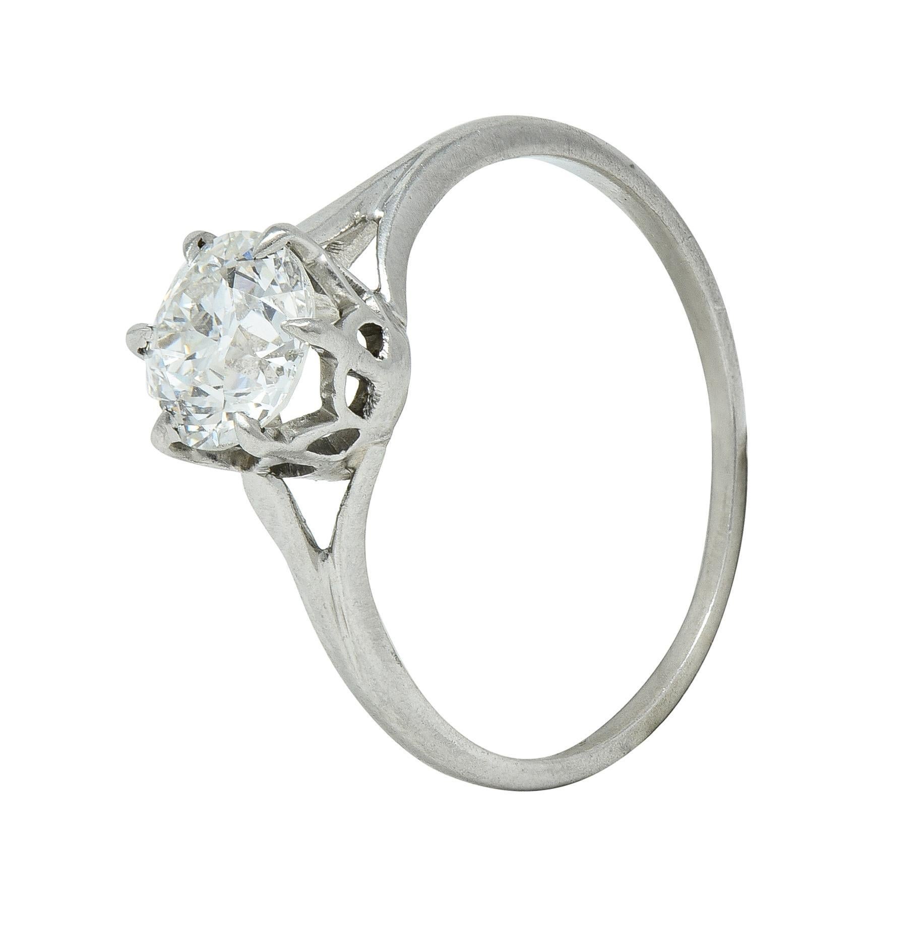 Early Art Deco 0.73 CTW Old European Cut Diamond Platinum Engagement Ring For Sale 2