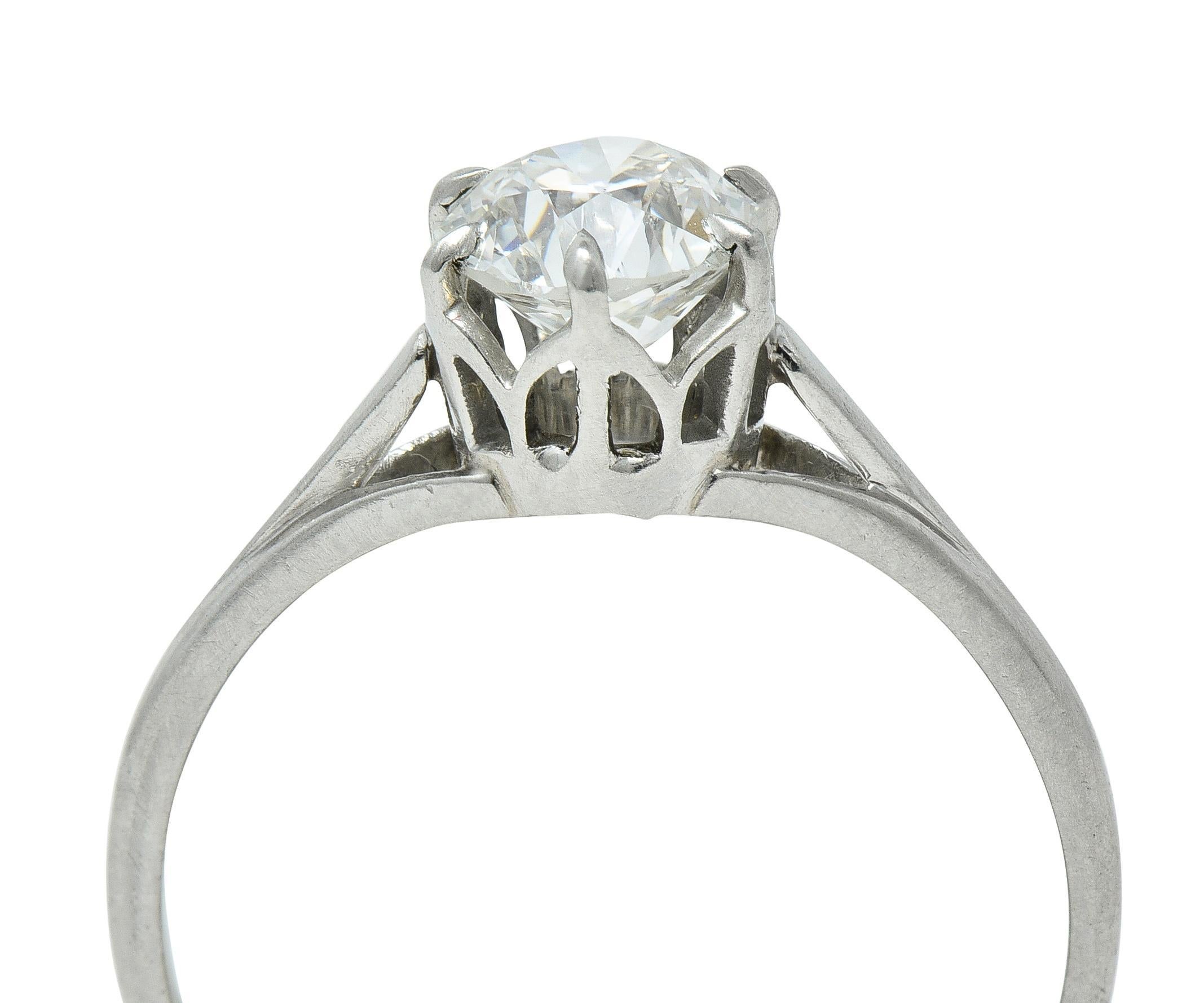 Early Art Deco 0.73 CTW Old European Cut Diamond Platinum Engagement Ring For Sale 3