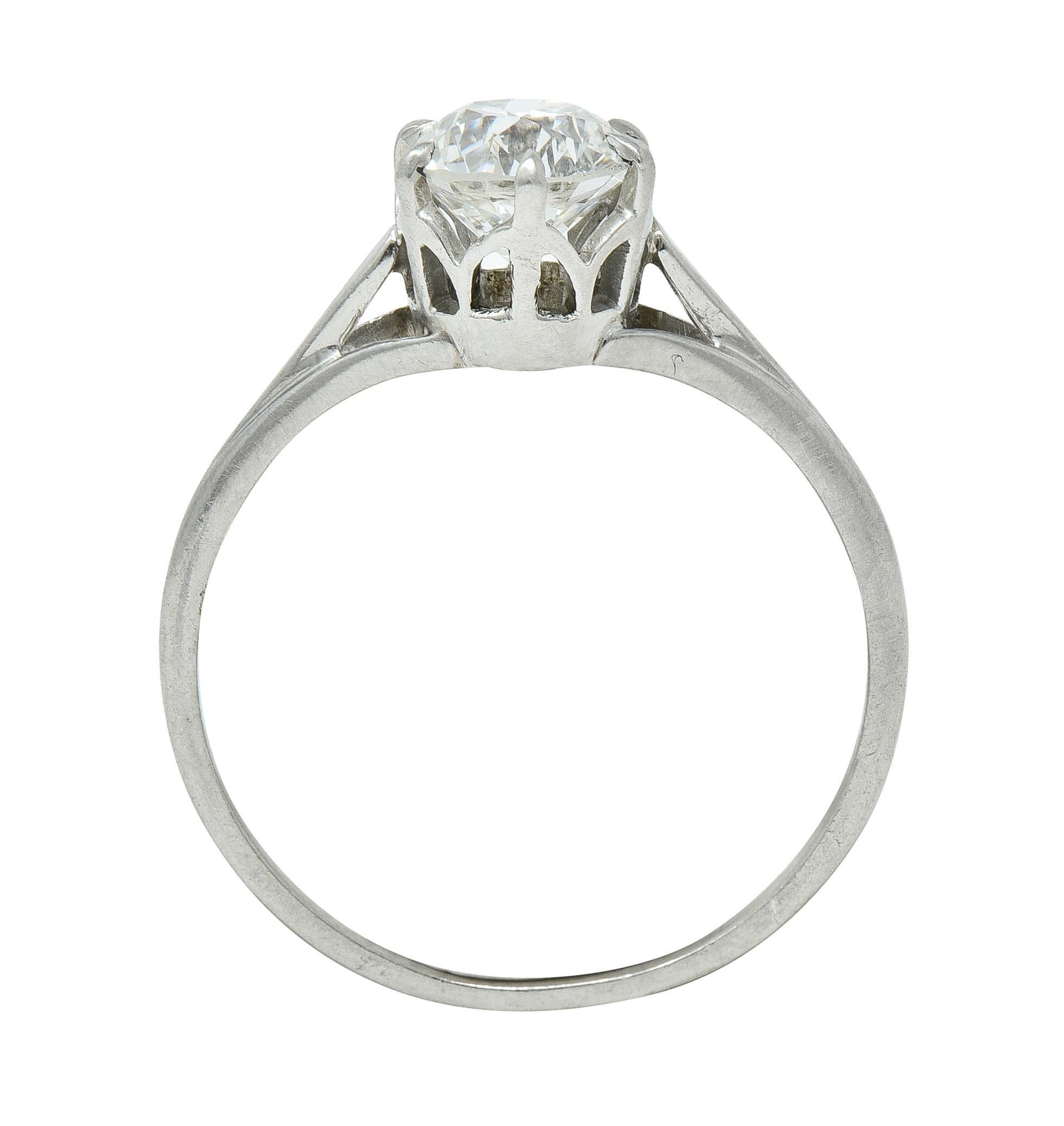 Early Art Deco 0.73 CTW Old European Cut Diamond Platinum Engagement Ring For Sale 4