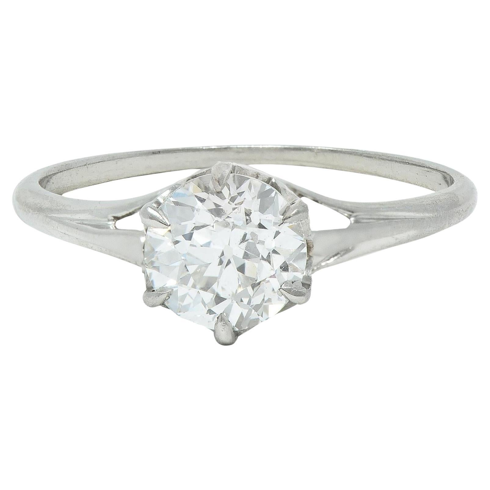 Anillo de compromiso de platino con diamantes antiguos de talla europea de 0,73 CTW de estilo Art Déco temprano