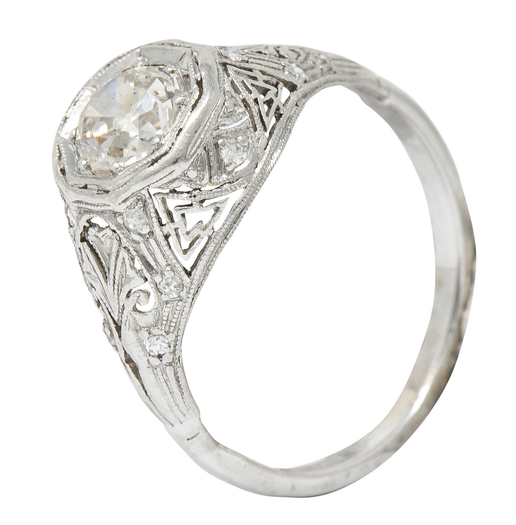 Early Art Deco 0.75 Carat Diamond 14 Karat White Gold Engagement Ring 3