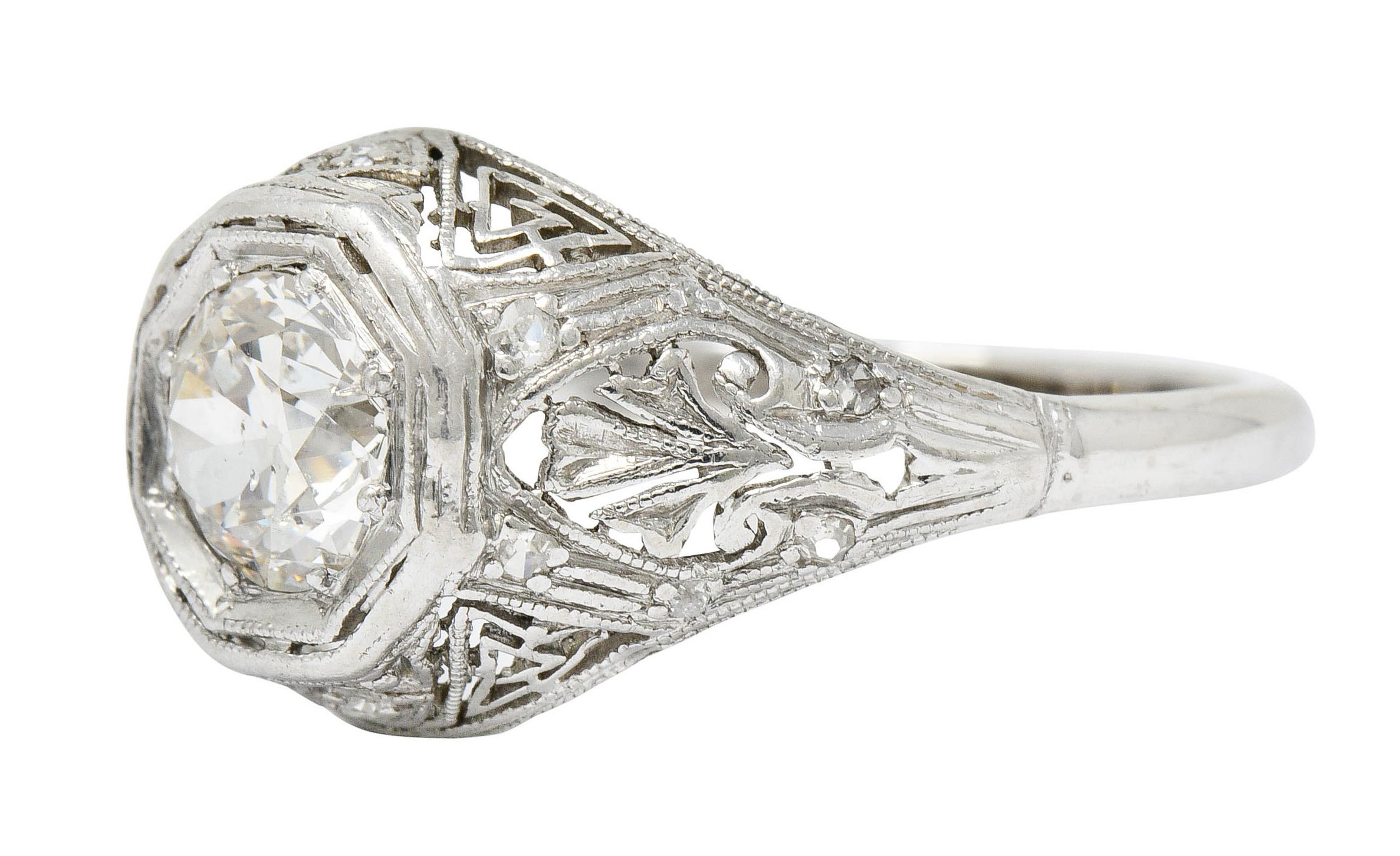 Early Art Deco 0.75 Carat Diamond 14 Karat White Gold Engagement Ring In Excellent Condition In Philadelphia, PA