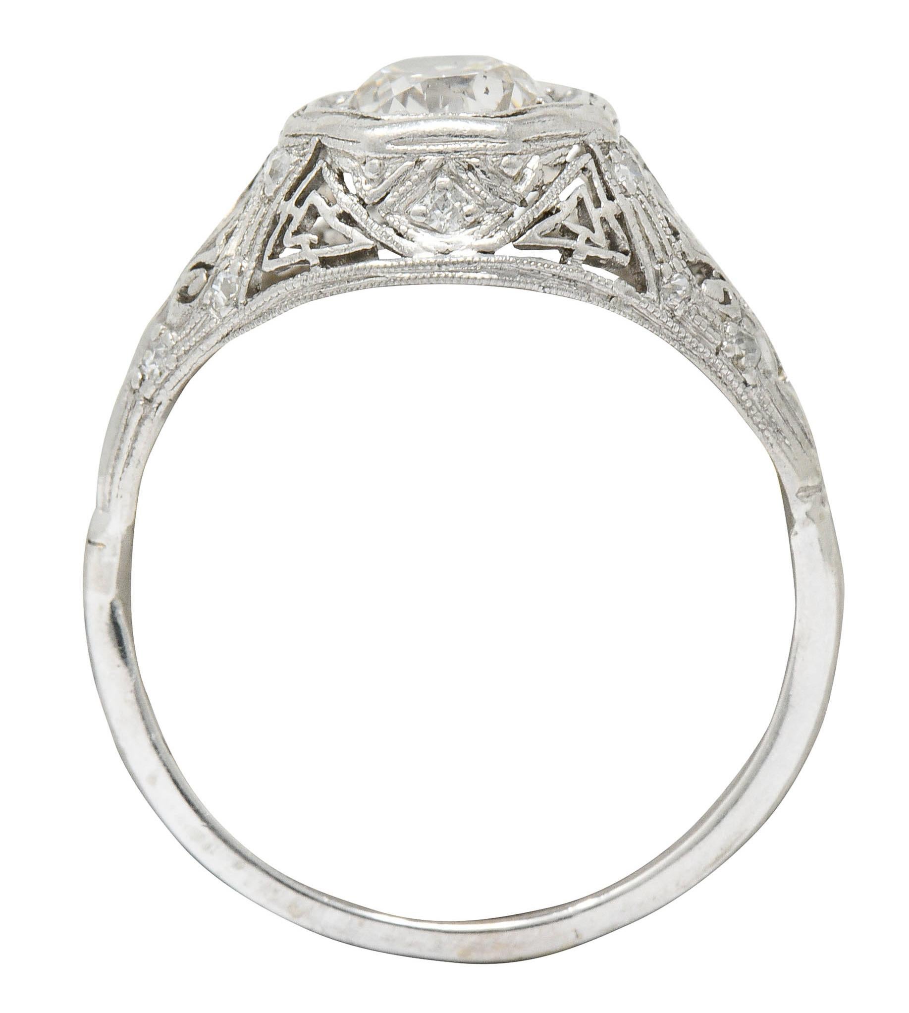 Women's or Men's Early Art Deco 0.75 Carat Diamond 14 Karat White Gold Engagement Ring