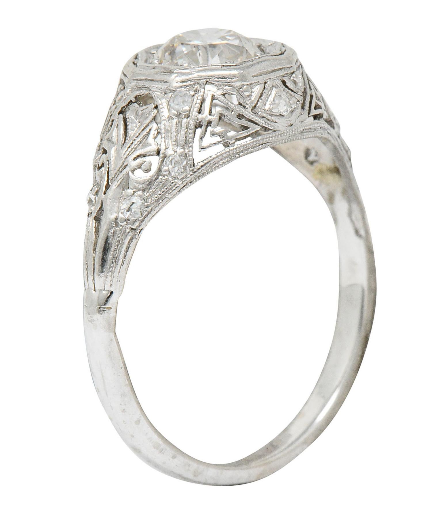 Early Art Deco 0.75 Carat Diamond 14 Karat White Gold Engagement Ring 2