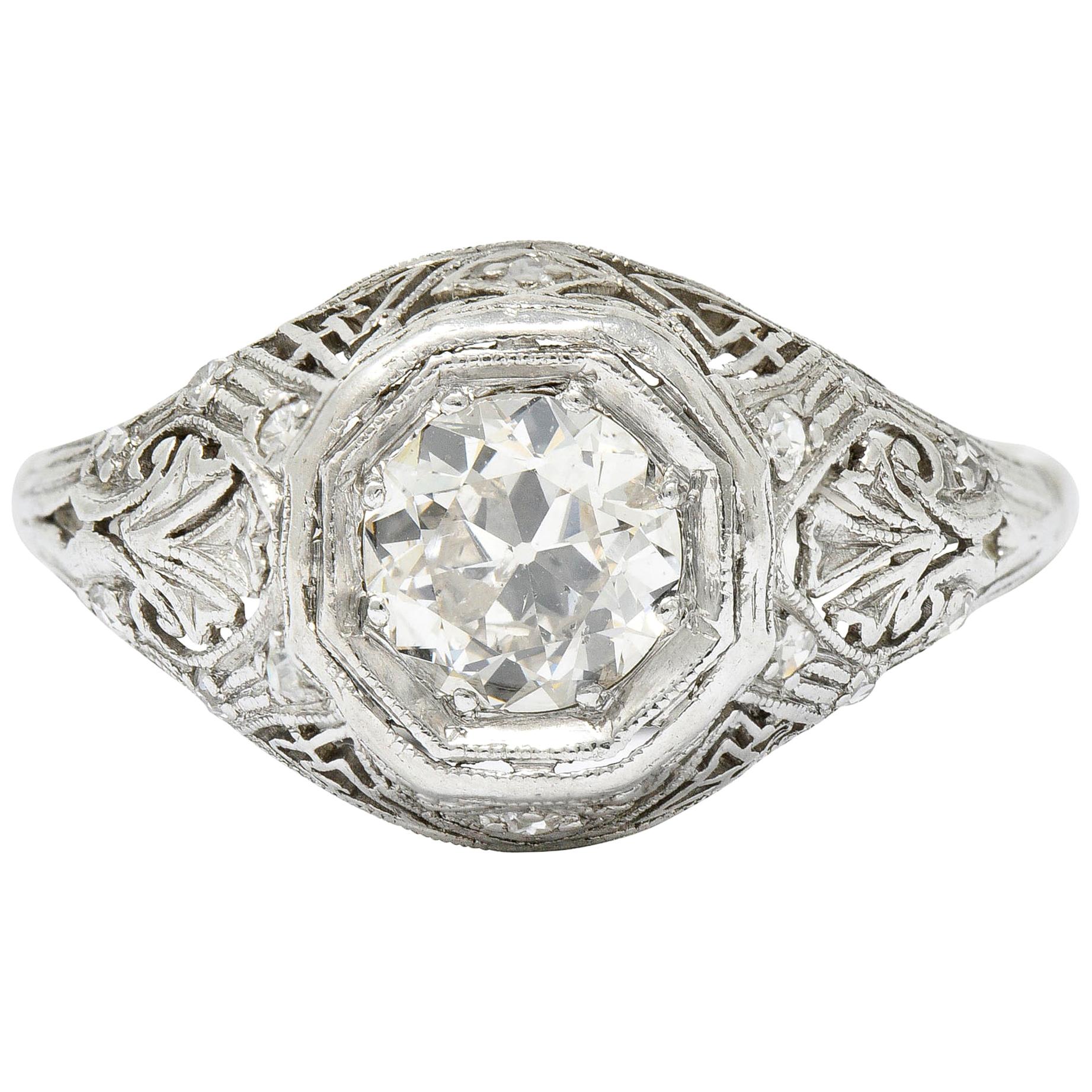 Early Art Deco 0.75 Carat Diamond 14 Karat White Gold Engagement Ring