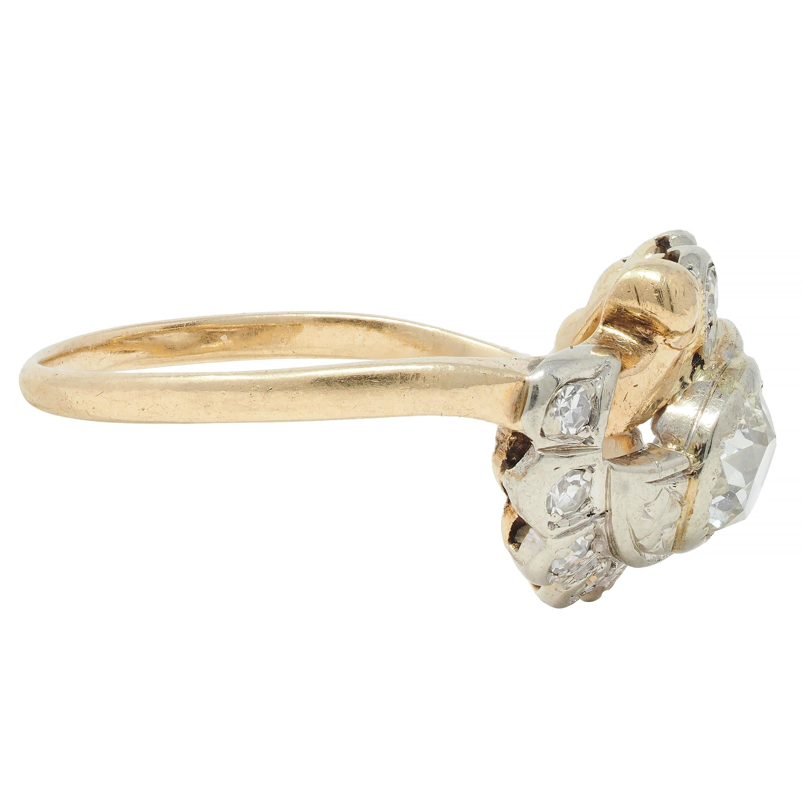 Früher Art Deco 0,75 Karat Old Mine Cut Diamant 14 Karat zweifarbiger Gold Bypass-Ring für Damen oder Herren im Angebot