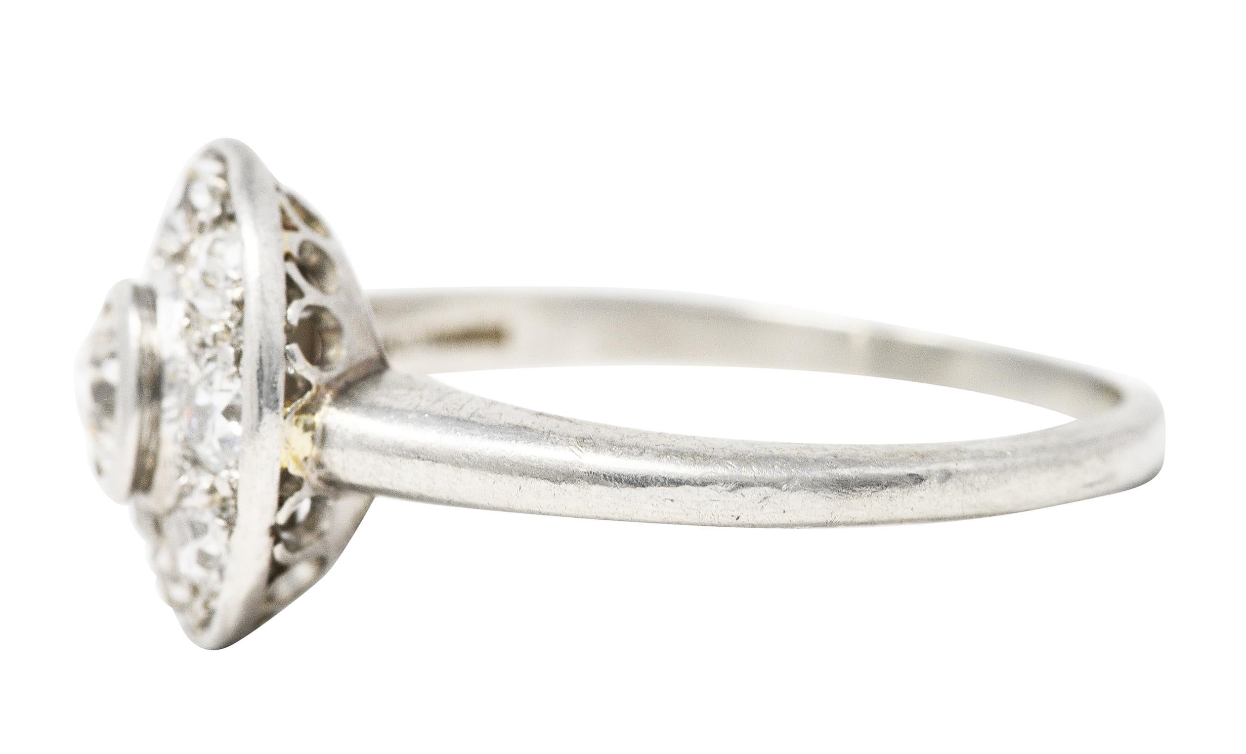 Women's or Men's Early Art Deco 0.85 Carat Diamond Platinum Cluster Halo Ring