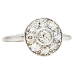 Early Art Deco 0.85 Carat Diamond Platinum Cluster Halo Ring