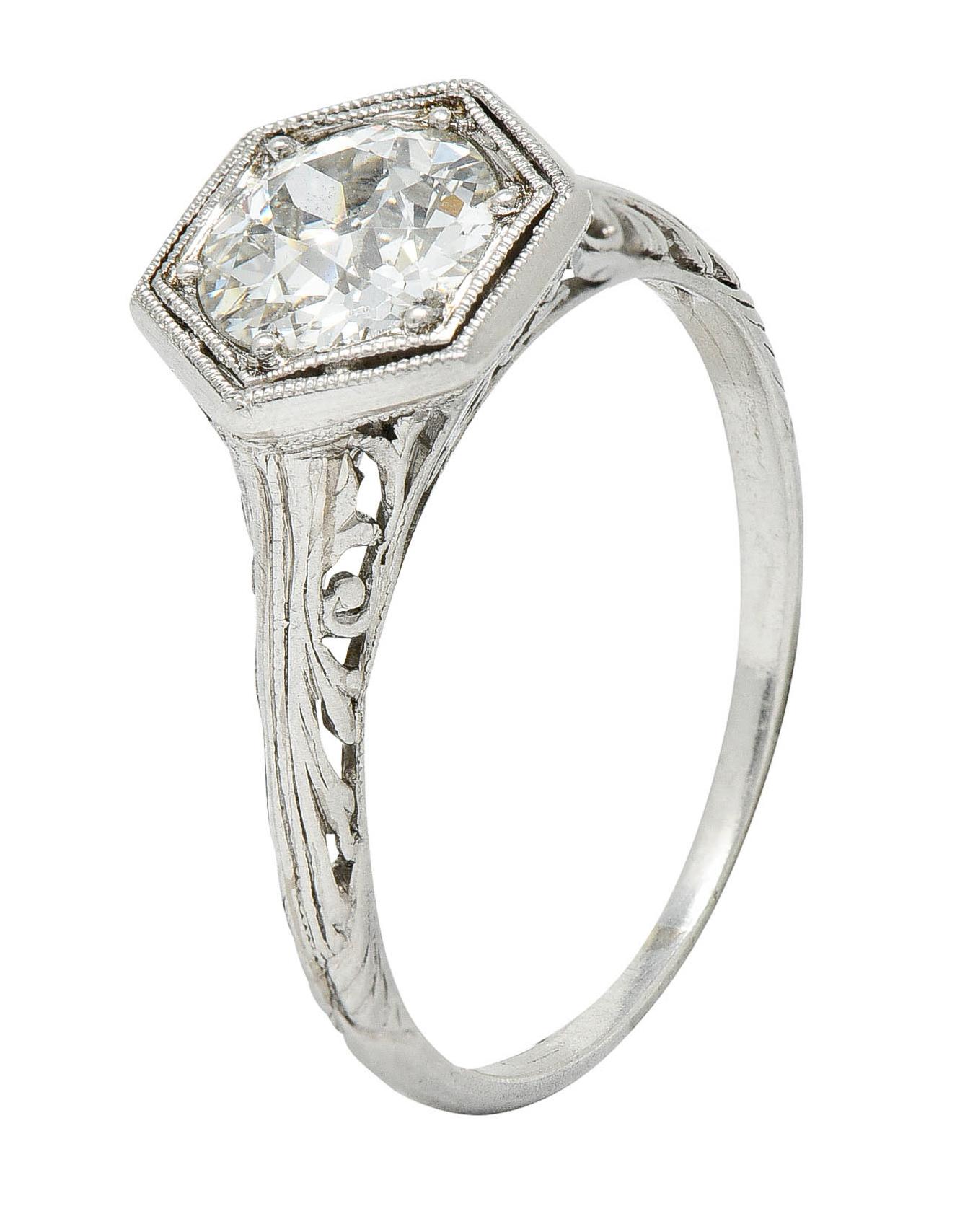 Early Art Deco 0.91 Carat Diamond Platinum Hexagonal Engagement Ring 3