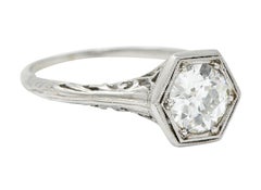 Early Art Deco 0.91 Carat Diamond Platinum Hexagonal Engagement Ring