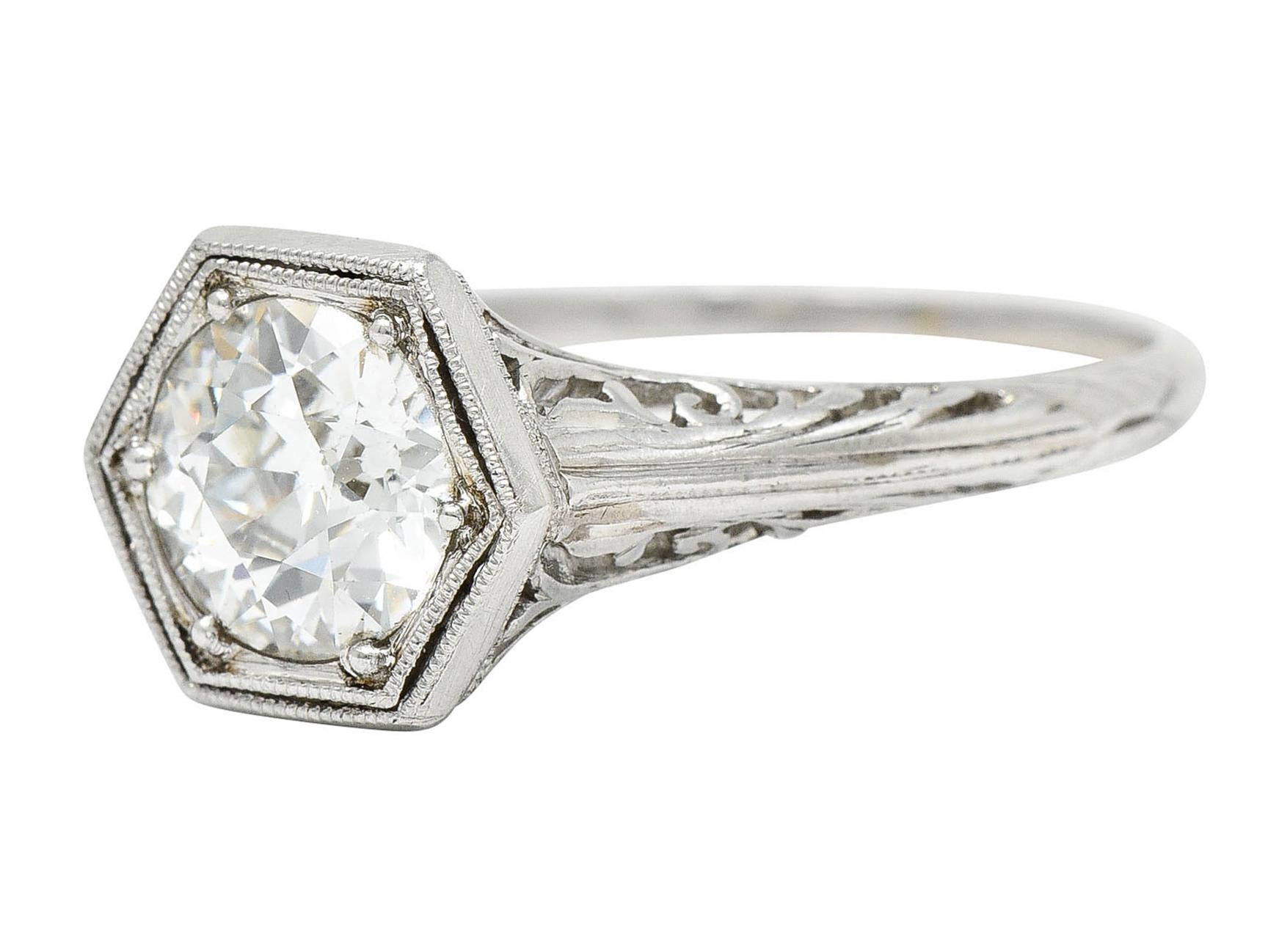 Old European Cut Early Art Deco 0.91 Carat Diamond Platinum Hexagonal Engagement Ring