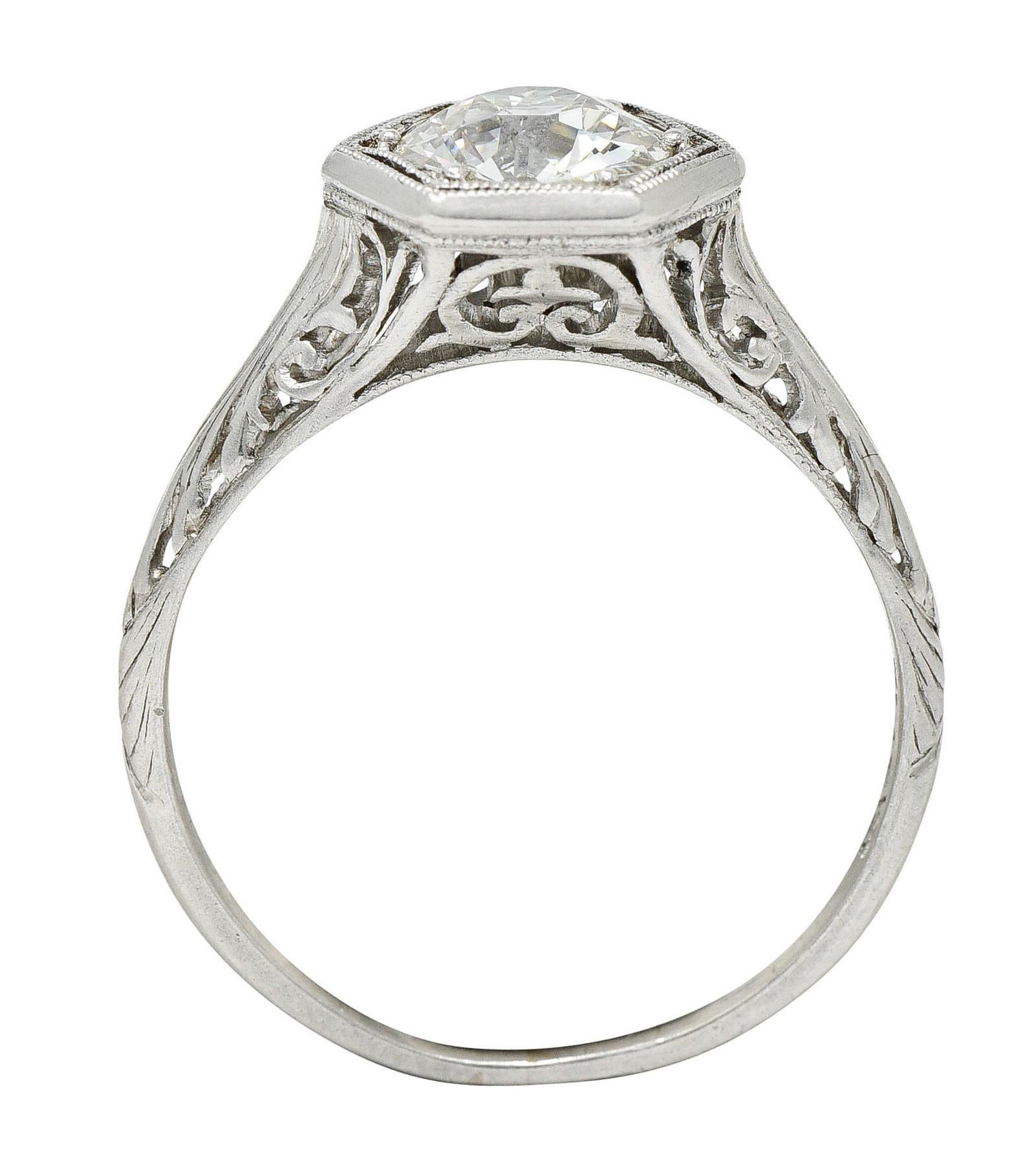 Women's or Men's Early Art Deco 0.91 Carat Diamond Platinum Hexagonal Engagement Ring