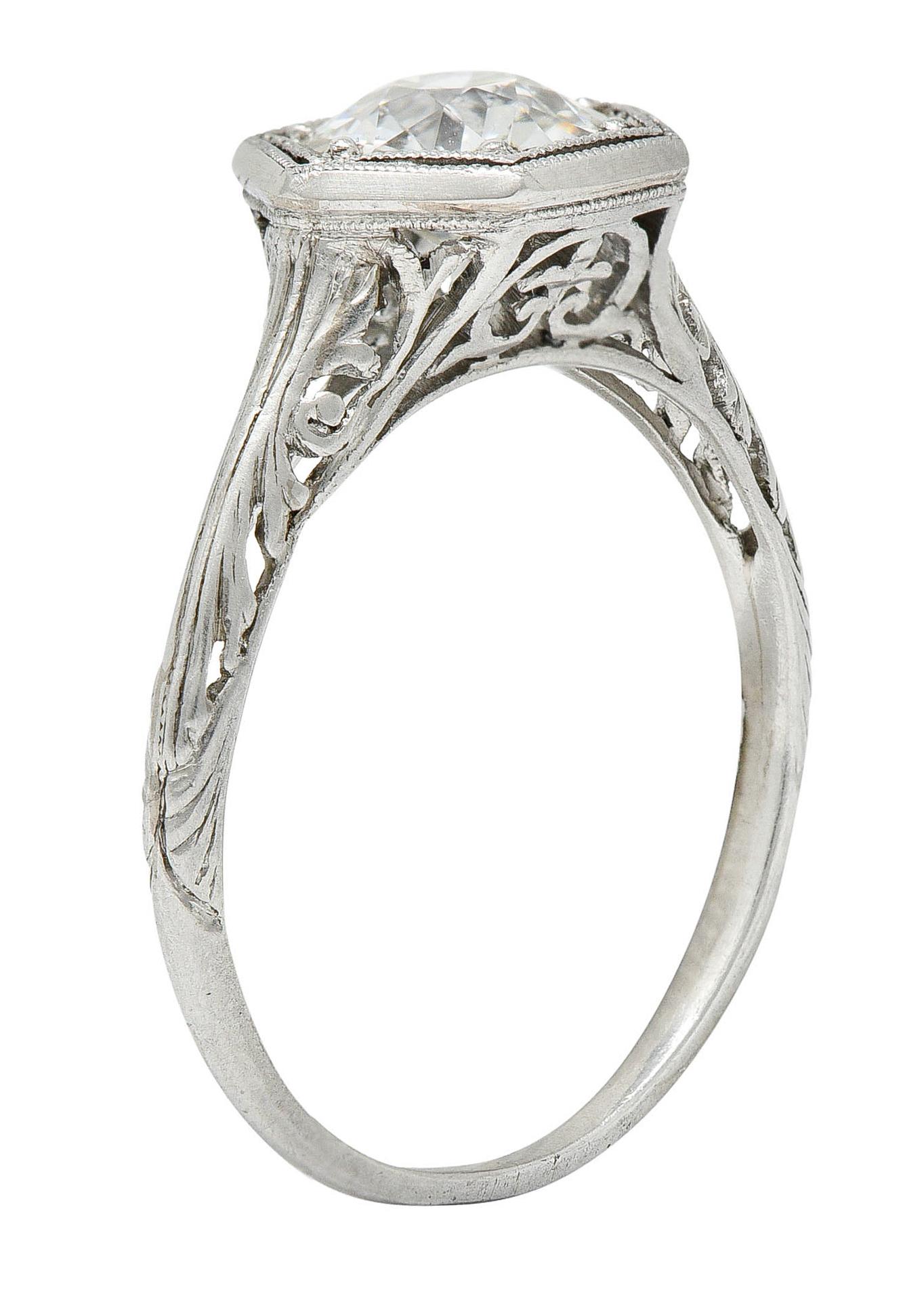 Early Art Deco 0.91 Carat Diamond Platinum Hexagonal Engagement Ring 1