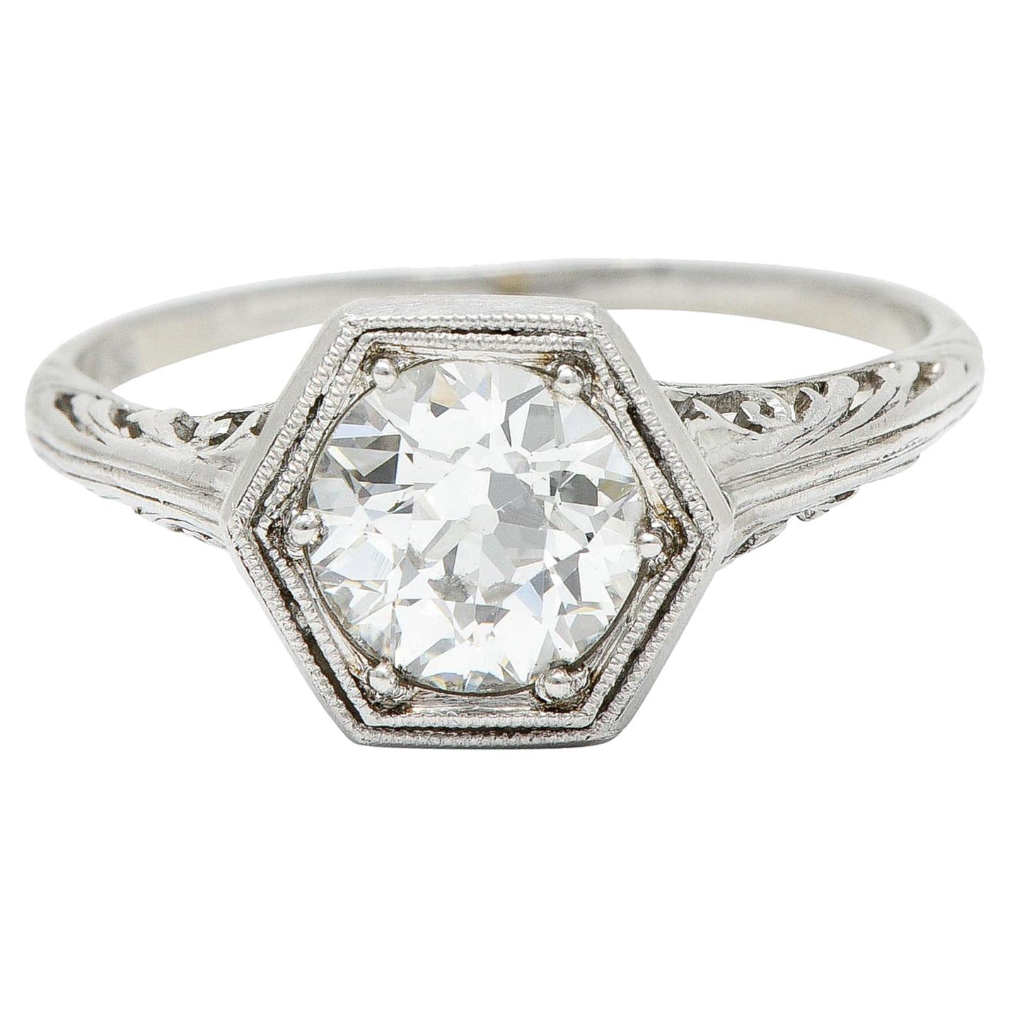 Früher Art Deco 0,91 Karat Diamant Platin Sechseckiger Verlobungsring