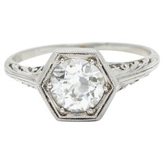 Antique Early Art Deco 0.91 Carat Diamond Platinum Hexagonal Engagement Ring