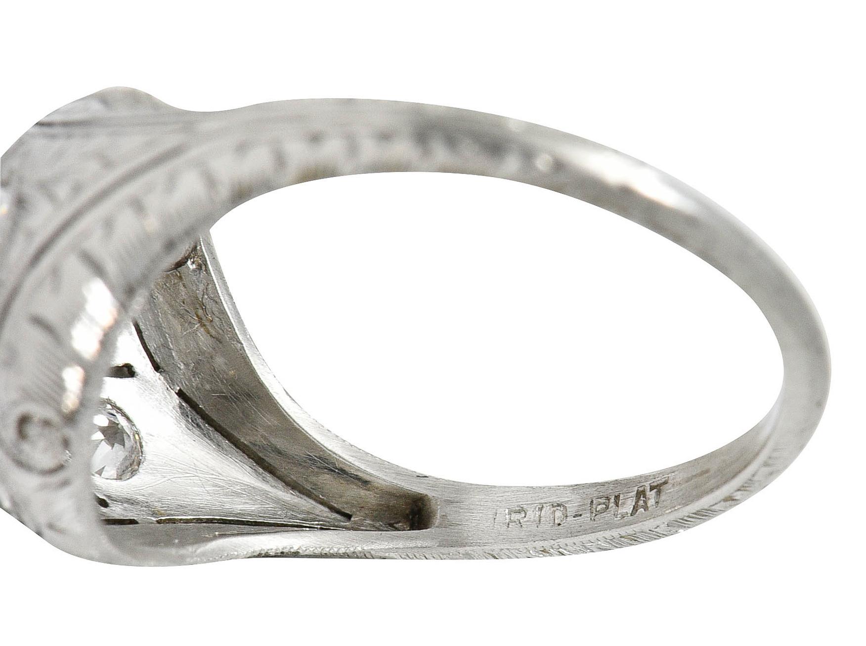 Early Art Deco 1.07 Carat Diamond Platinum Bombe Foliate Engagement Ring C. 1920 1