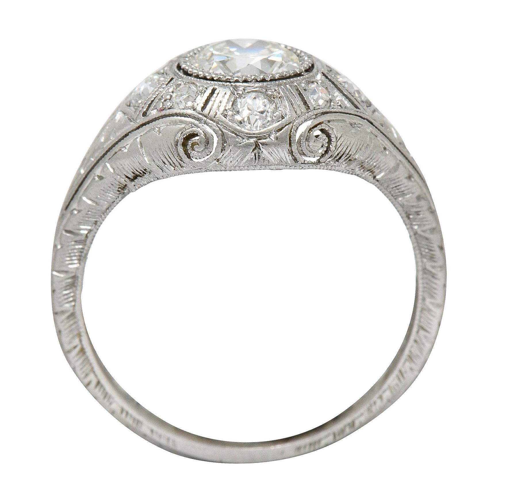 Early Art Deco 1.07 Carat Diamond Platinum Bombe Foliate Engagement Ring C. 1920 2