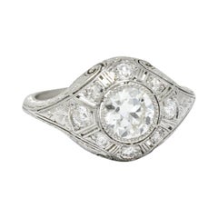Early Art Deco 1.07 Carat Diamond Platinum Bombe Foliate Engagement Ring C. 1920