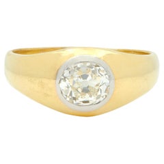 Early Art Deco 1.35 CT Old Mine Cut Diamond 18K Yellow Gold Antique Gypsy Ring