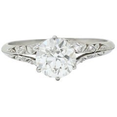 Early Art Deco 1.58 Carat Diamond Platinum Lotus Engagement Ring
