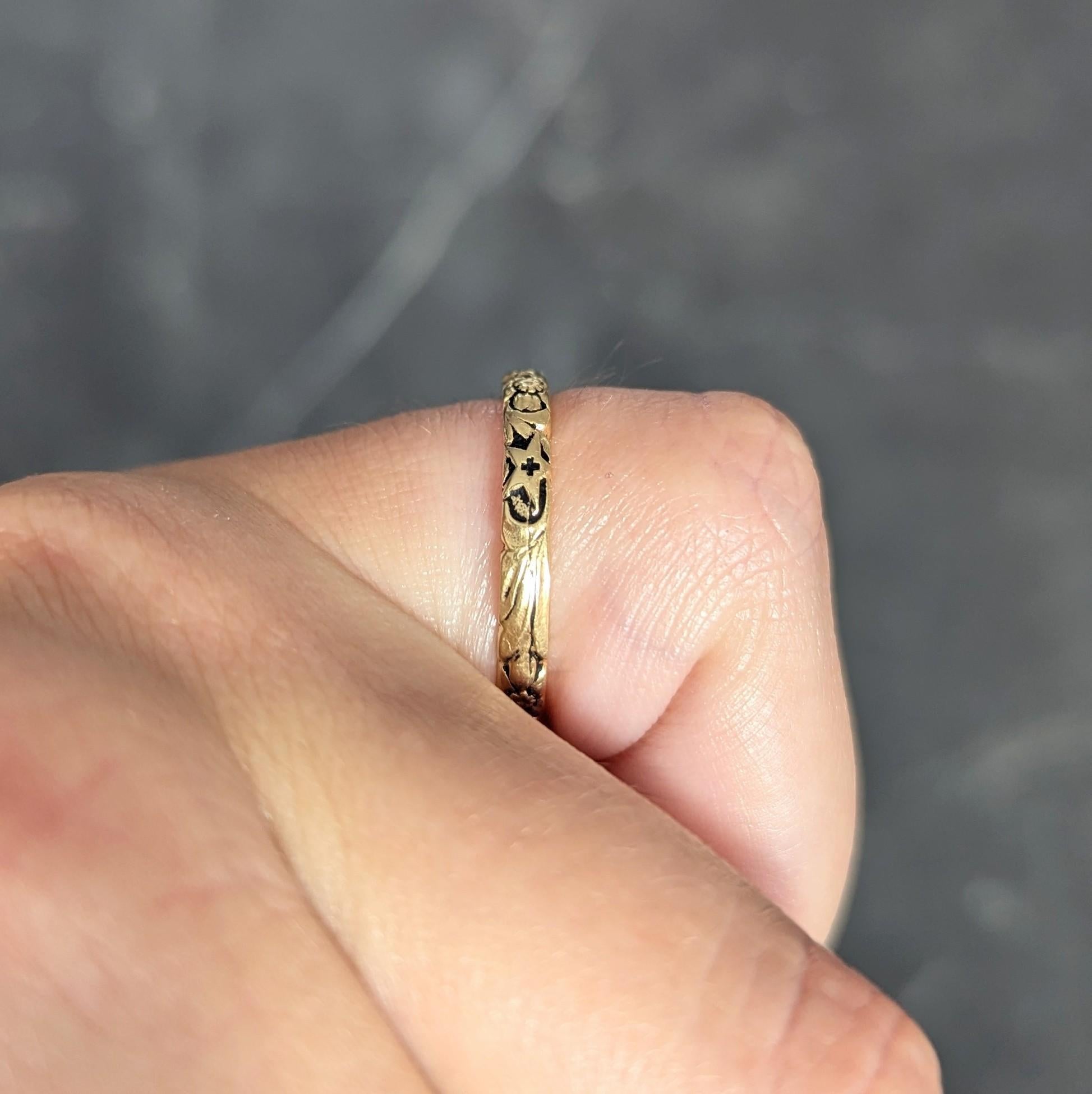 Early Art Deco 18 Karat Yellow Gold Orange Blossom Antique Wedding Band Ring 6