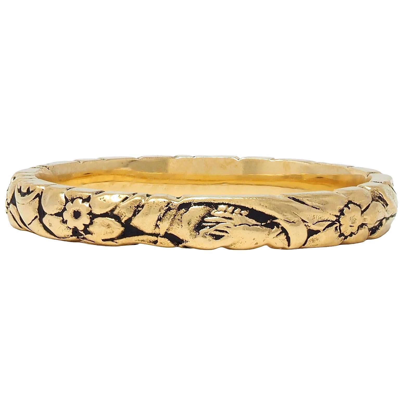 Early Art Deco 18 Karat Yellow Gold Orange Blossom Antique Wedding Band Ring In Excellent Condition In Philadelphia, PA